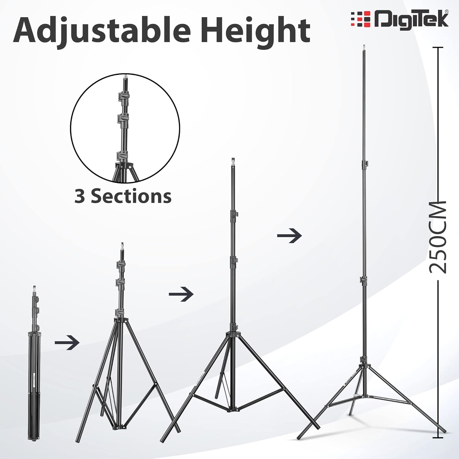 Digitek (DLS-009 FTK) Lightweight & Portable 250 cm Aluminum Alloy Light Stand for Photography & Video Shooting | Ring Light | Reflector | Flash Units | Light Lamps | Diffuser | Portrait | Softbox | Studio Lighting |