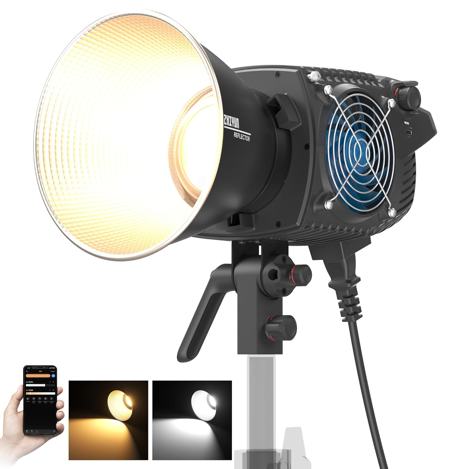 ZHIYUN Molus B300[Official] 300W Video Light, COB LED Video Light with Bowens Mount, Two-Tone Studio Light, 63200LUX/1M/2700K-6500K/ CRI ≥95/ TLCI ≥97/ APP Control, 13 Bright Effects