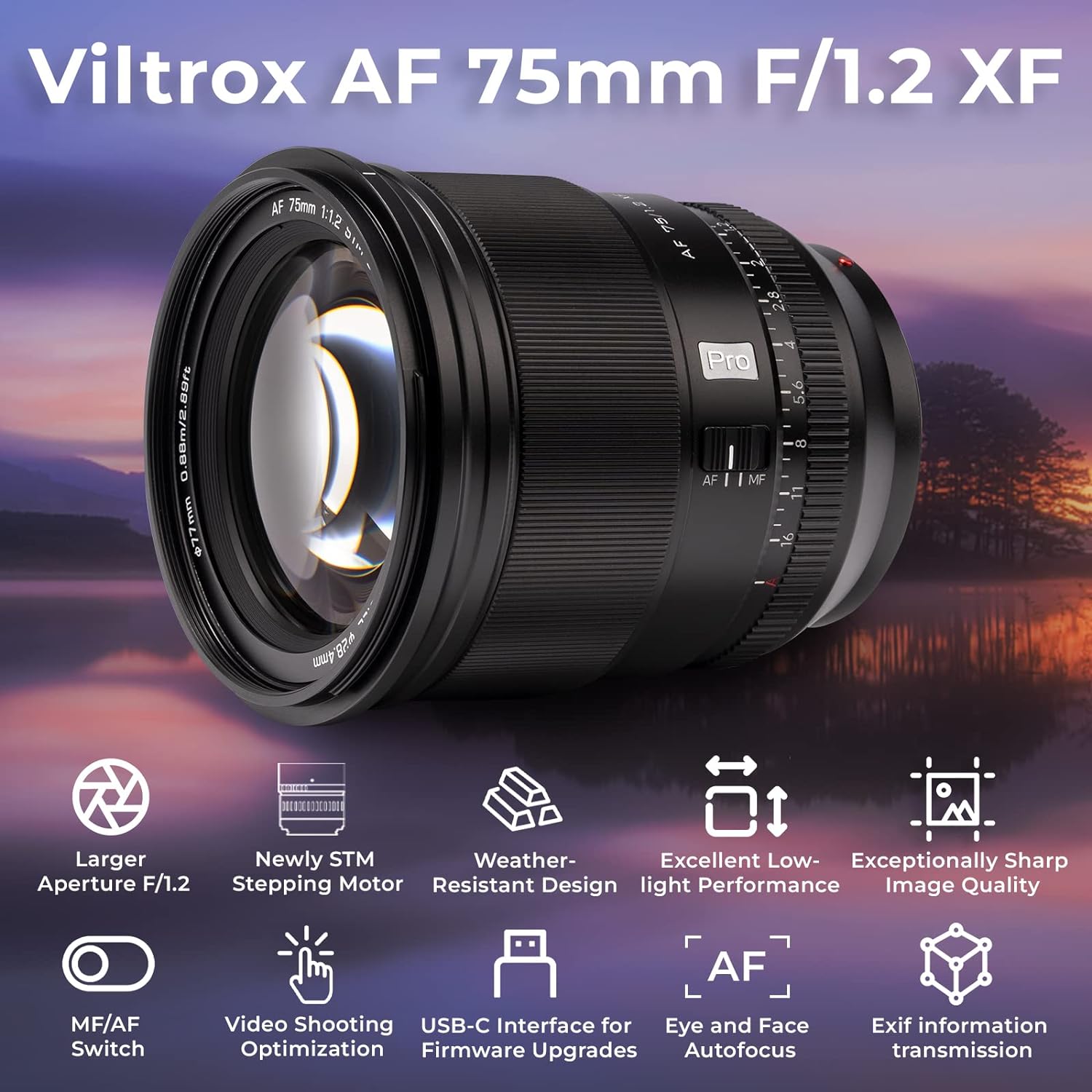 Viltrox 75mm F1.2 Pro Level Autofocus Lens, Compatible with Fuji X-Mount Mirrorless Cameras X-A7 X-E2S X-E3 X-E4 X-H1 X-H2 X-H2S X-Pro2 X-Pro3 X-S10 X-T1 X-T1 IR X-T10 X T100 X-T2 X-T20 X-T200 X-T3 - Digitek