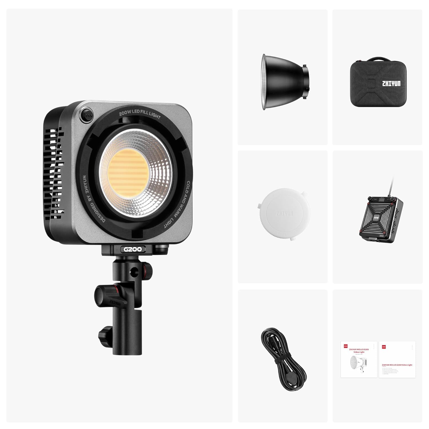 Zhiyun MOLUS G200 LED Video Light, Bowens Mount COB, 2700K-6500K Bi-Color App-Controlled Constant Lighting Photography Continuous Lighting