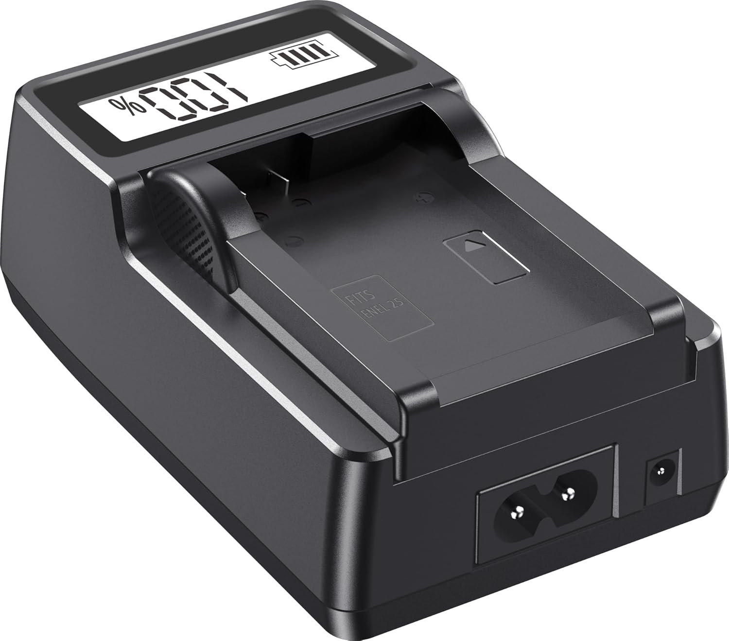 Digitek (DUC 021 ENEL25) High-Speed Li-ion Battery Charger for ENEL 25, Compatible with Canon, Nikon, Olympus, Panasonic, and Fujifilm Cameras, AC Input 110-240V, USB Output, LCD Charging Display