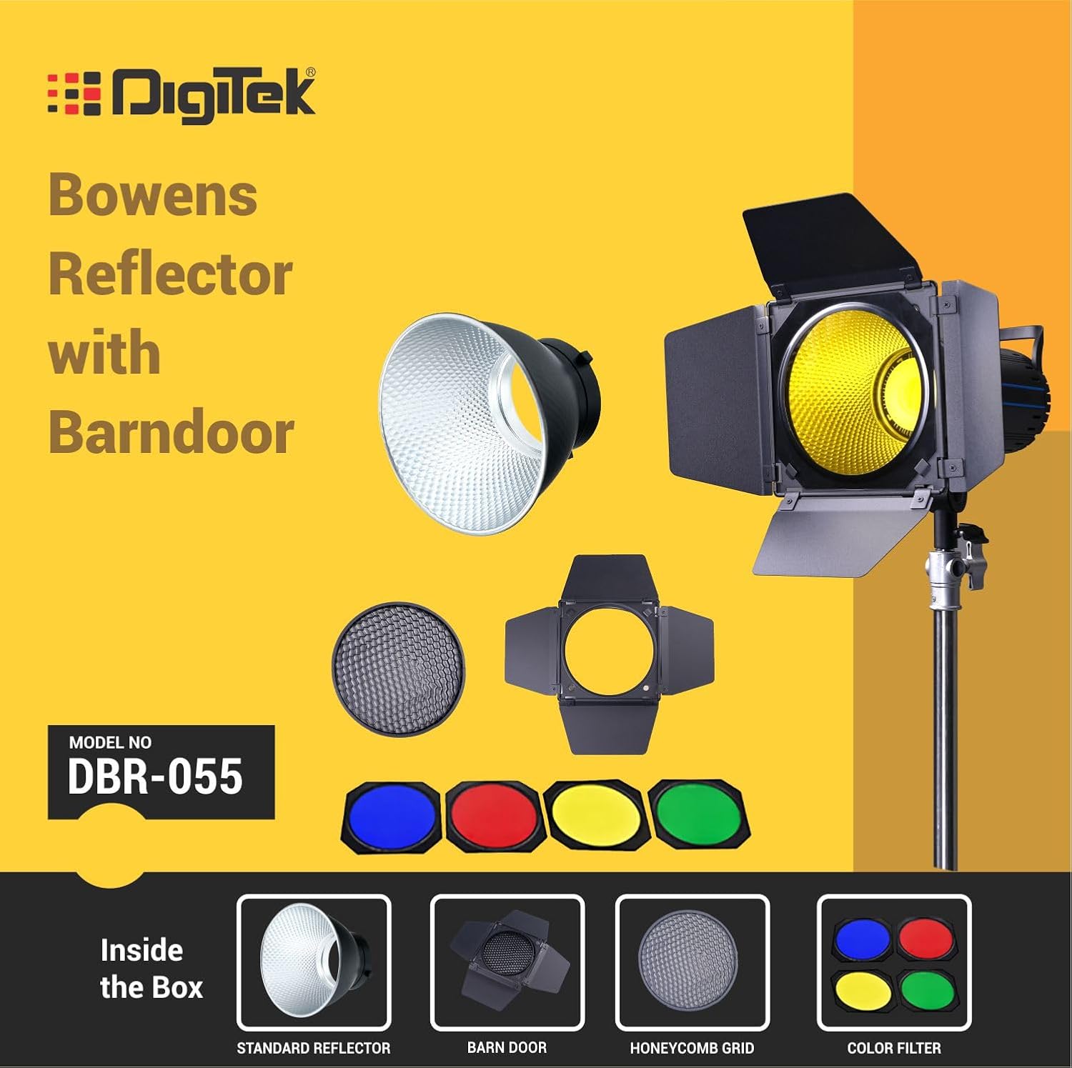Digitek (DBR-055) Bowens Reflector with Barndoor Combo Universally Compatible with All Flash Speedlites
