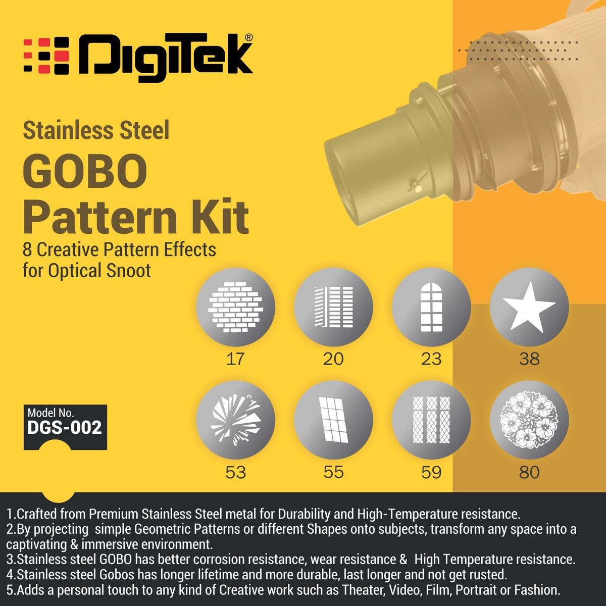 Digitek (DGS 002) Stainless Steel GOBO Pattern Kit with 8 Creative Pat