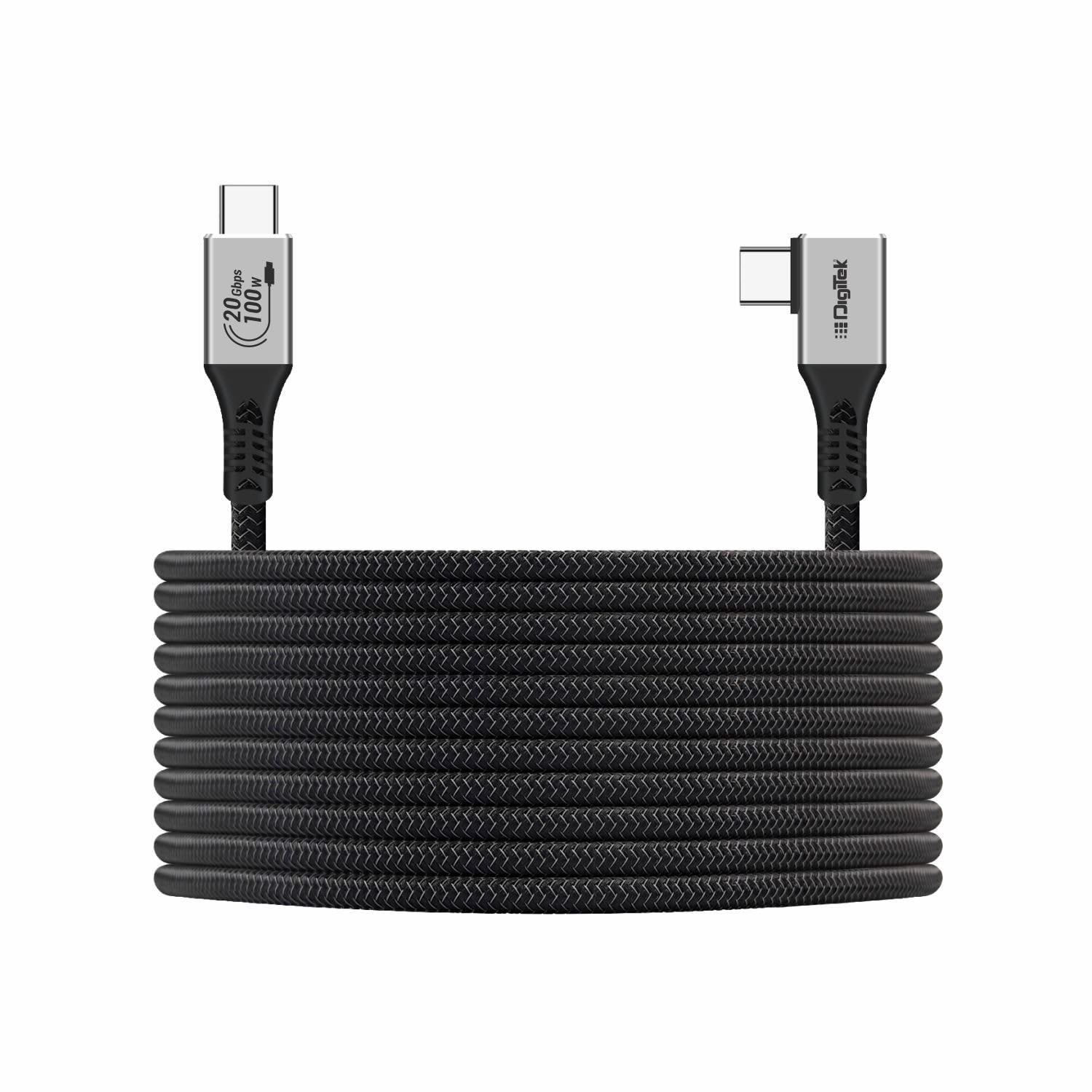 Digitek® (DC 5M-TC2C 3.2) Type-C to C Right Angle Tethering Cable, 5M Nylon Braided, 100W Fast Charging, 20Gbps Data Transfer, Bi-Directional, for Photography & Videography Applications