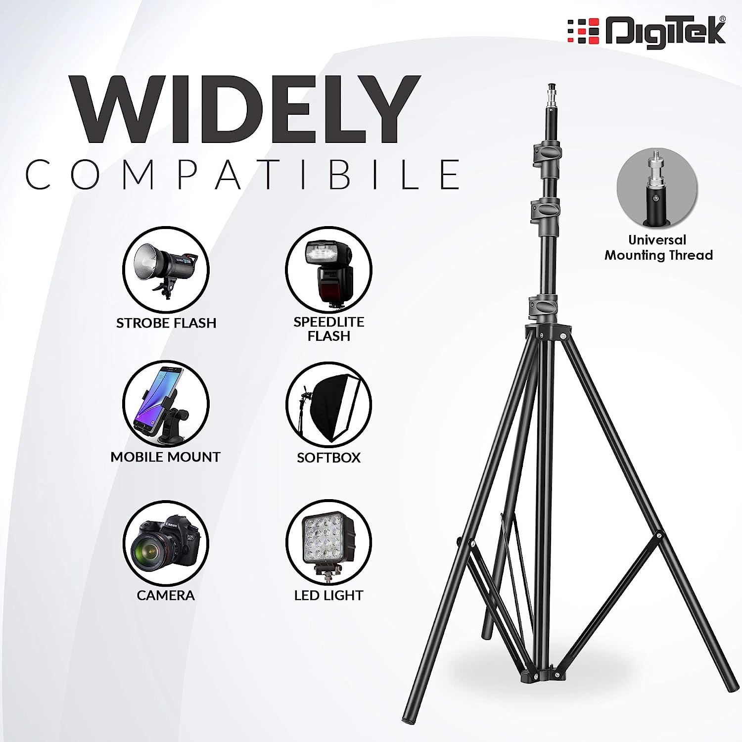 Digitek (DLS-9FT) Lightweight & Portable Aluminum Alloy Light Stand for Ring Light, Reflector, Flash Units, Diffuser, Portrait, Softbox, Studio Lighting & More Ideal for Outdoor & Indoor Shoots