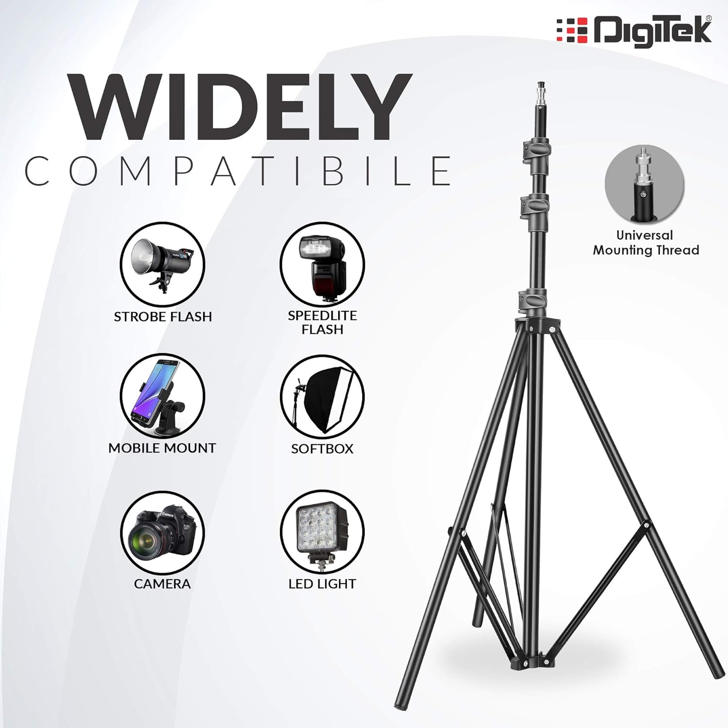 DIGITEK® (DLS-014 FTK) Lightweight & Portable 426 cm Aluminum Alloy Light Stand for Photography & Video Shooting | Ring Light | Reflector | Flash Units | Light Lamps | Diffuser | Portrait | Softbox | Studio Lighting | 2 Set of Stands |Carry Bag Included