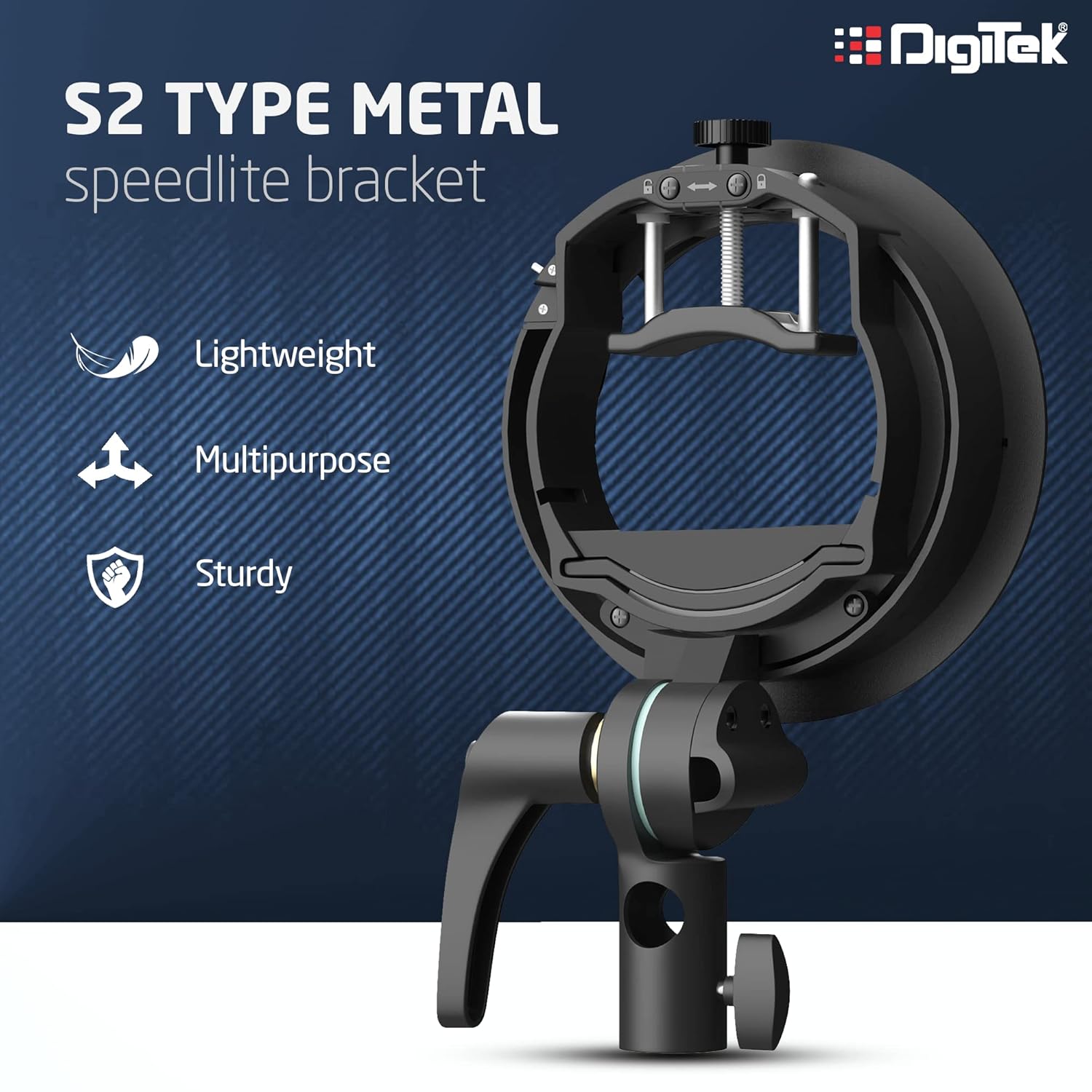 DIGITEK® (DFSB-005) Multipurpose S2 Type Speedlite Bracket for Round and Regular Head & Bowens Mount Accessories Like Softbox, Reflector, Snoot, Photo Umbrella and Barndoor Kit, Proudly Make in India