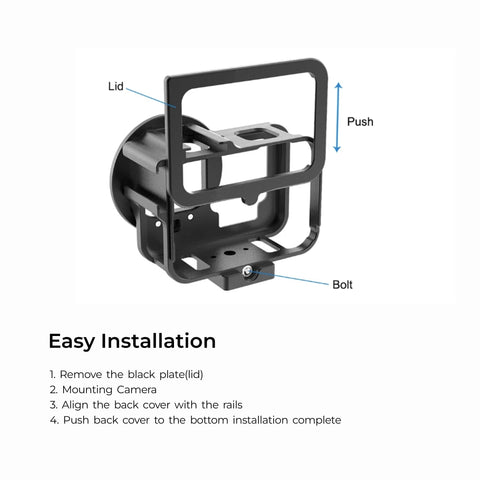 Digitek Cam Cage for GoPro 12 Camera Aluminum Form-Fitted Cage with Quick Tripod Mounting