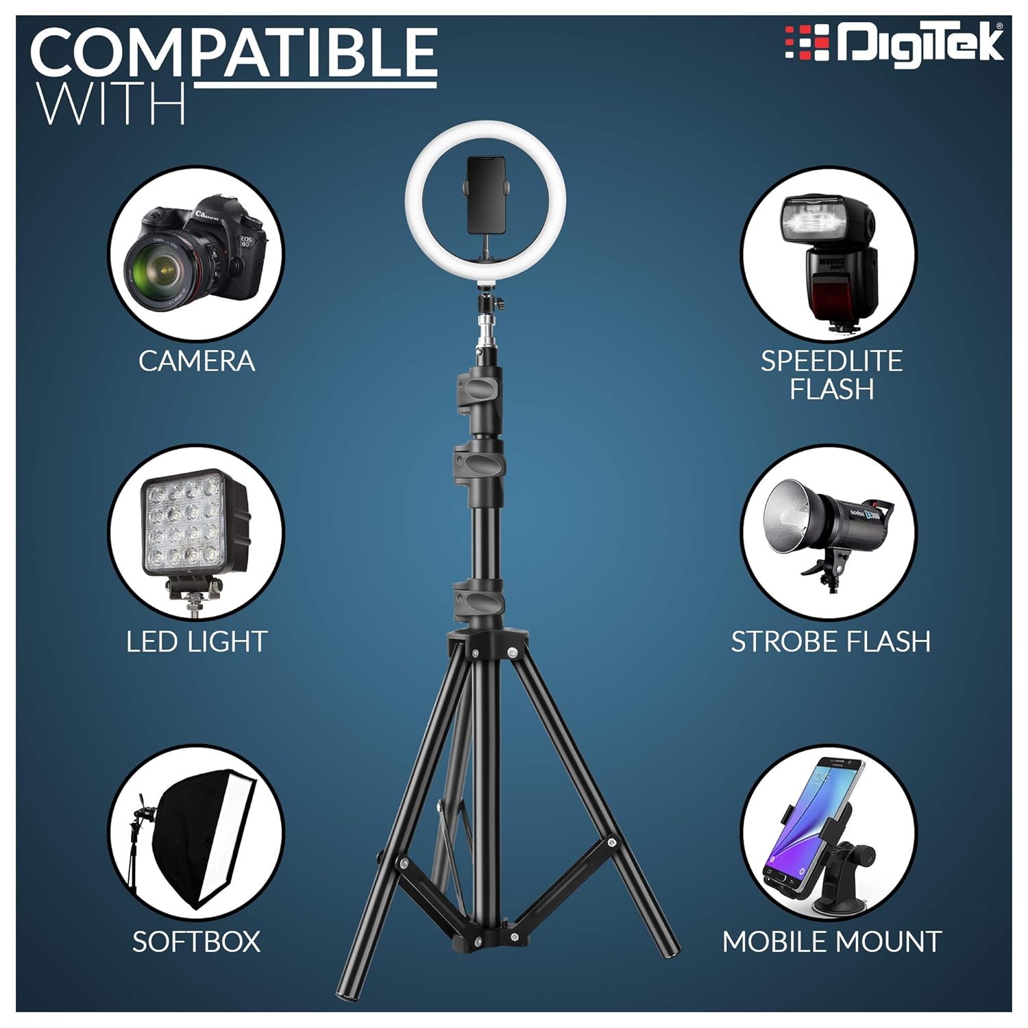 DIGITEK® (DLS-006FT) Lightweight & Portable Aluminum Alloy Light Stand for Ring Light, Reflector, Flash Units, Diffuser, Portrait, Softbox, Studio Lighting & More Ideal for Outdoor & Indoor Shoots