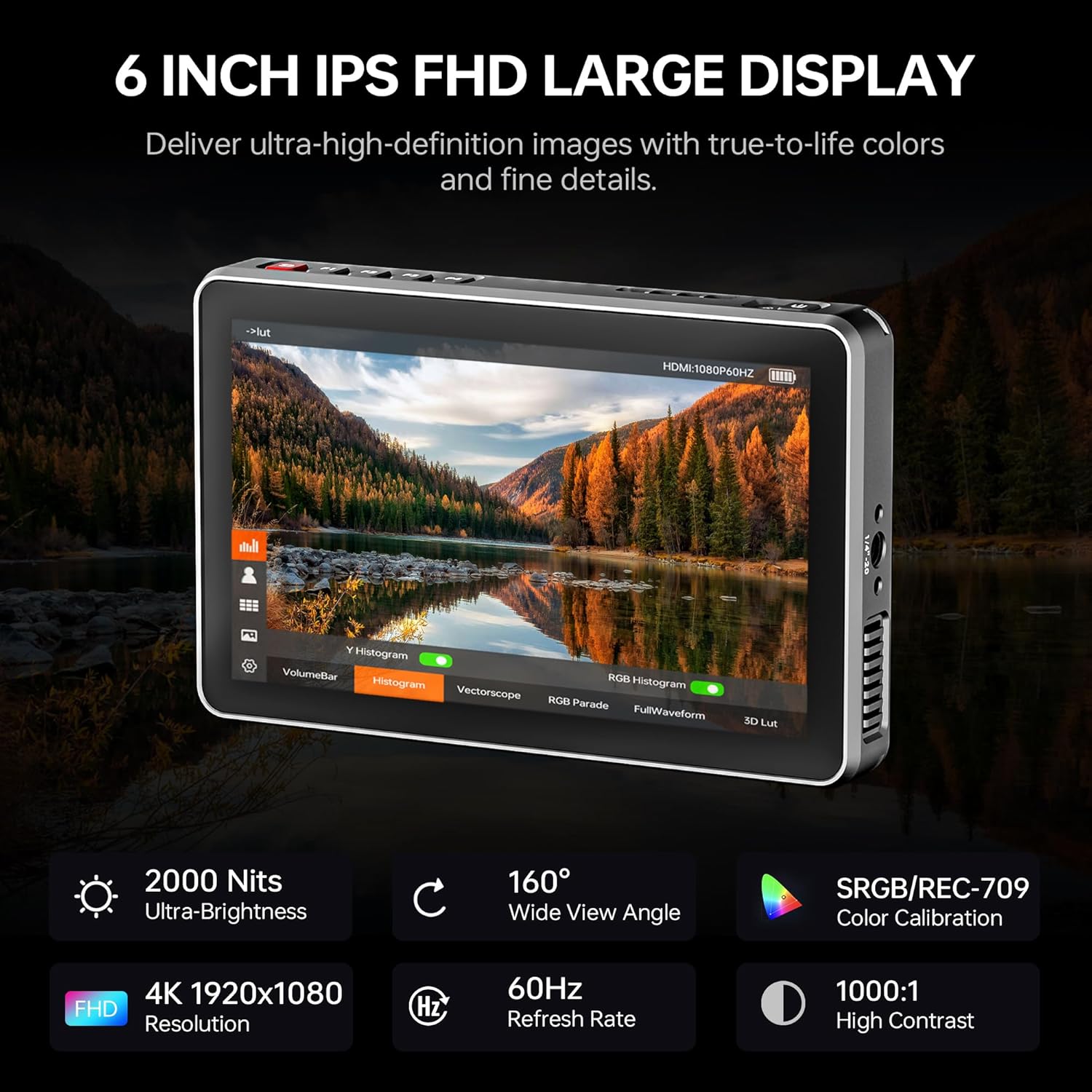 VILTROX DC-X3 Camera Field Monitor Kit with Rig Cage 2000 Nits Touchscreen Camera Monitor with SDI/4K HDMI in/Out, 6" Full HD 1920x1080 IPS, 3D LUTs Peaking Focus Assist, Sunshade Hood, Battery