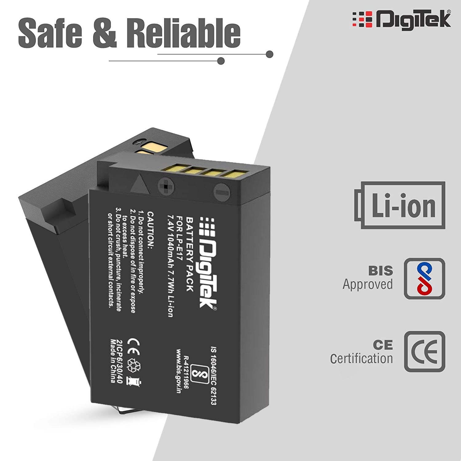 Digitek (LP-E17) Lithium-ion Rechargeable Battery Pack for DSLR Camera, Compatibility - EOS 750D, EOS 760D, EOS 800D, EOS 77D & More - Digitek