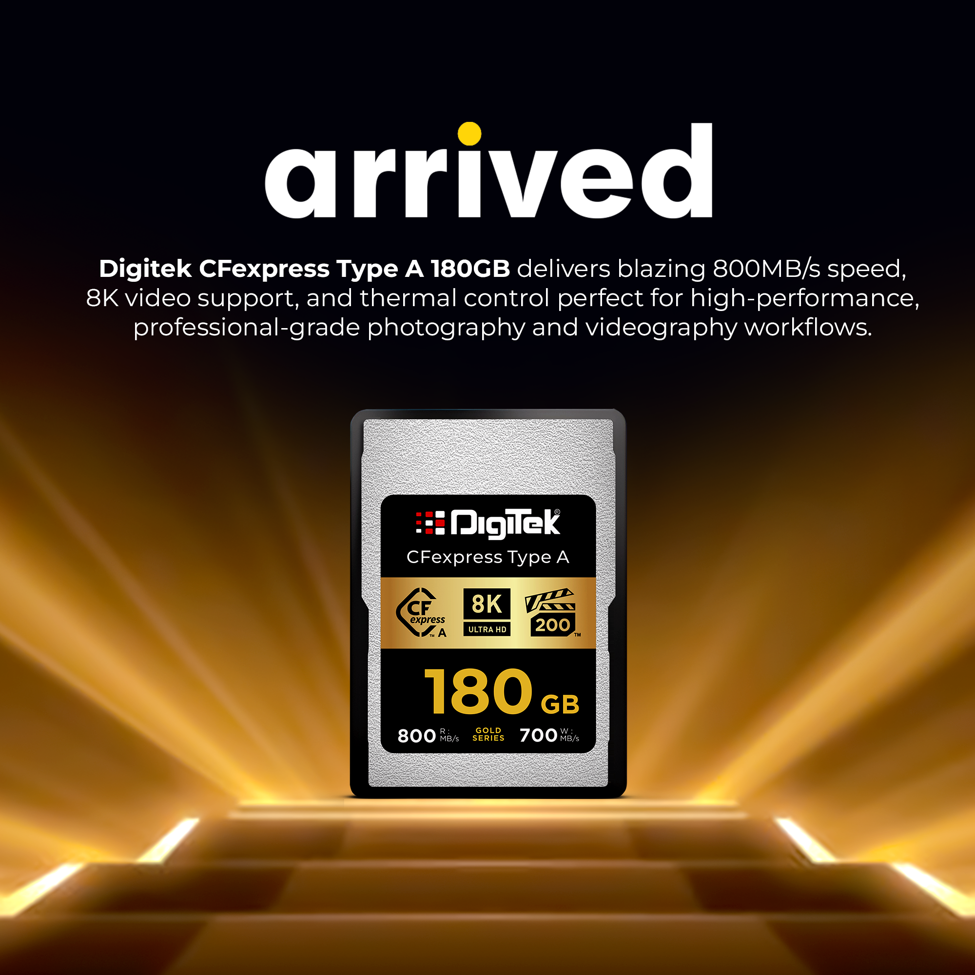 Digitek (DCFA 180GB Gold Series) CFexpress Type A Memory Card – 800MB/s Read, 700MB/s Write, 8K Ultra HD Support, Nytro Boost, Perfect Frame Capture, 5-Year Warranty, for High Speed 8K Videography