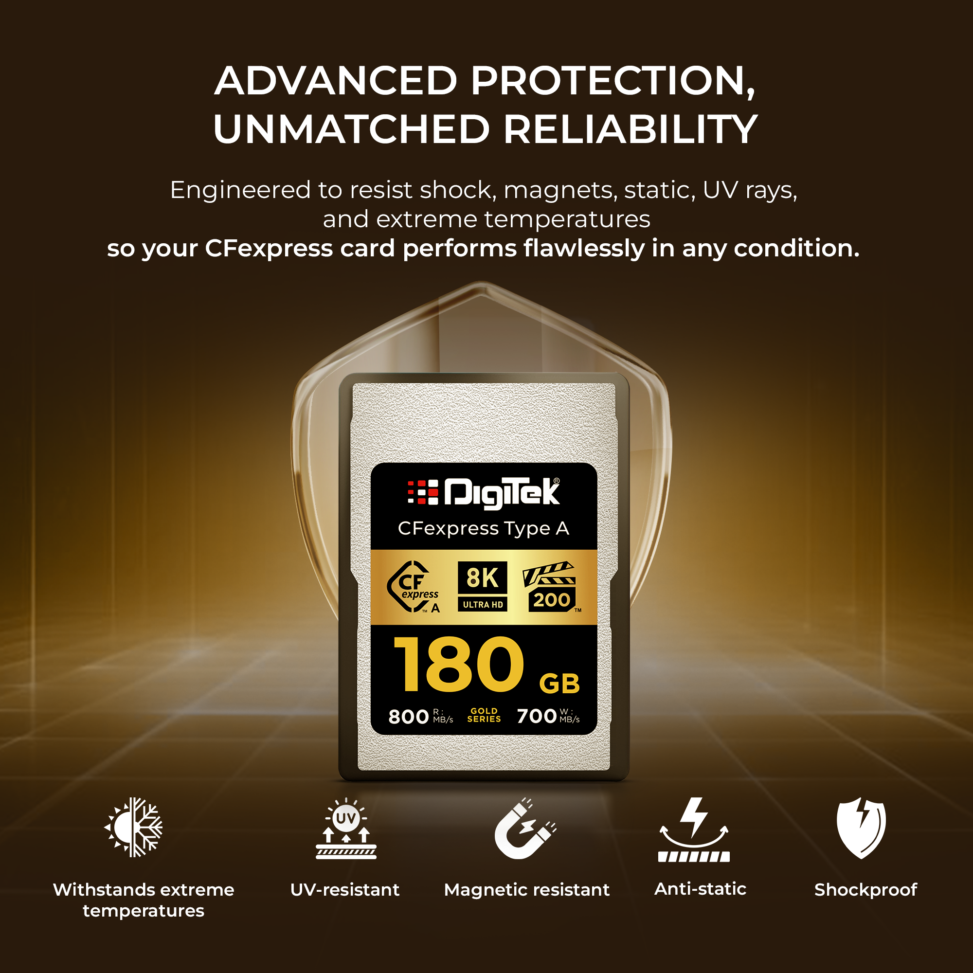 Digitek (DCFA 180GB Gold Series) CFexpress Type A Memory Card – 800MB/s Read, 700MB/s Write, 8K Ultra HD Support, Nytro Boost, Perfect Frame Capture, 5-Year Warranty, for High Speed 8K Videography