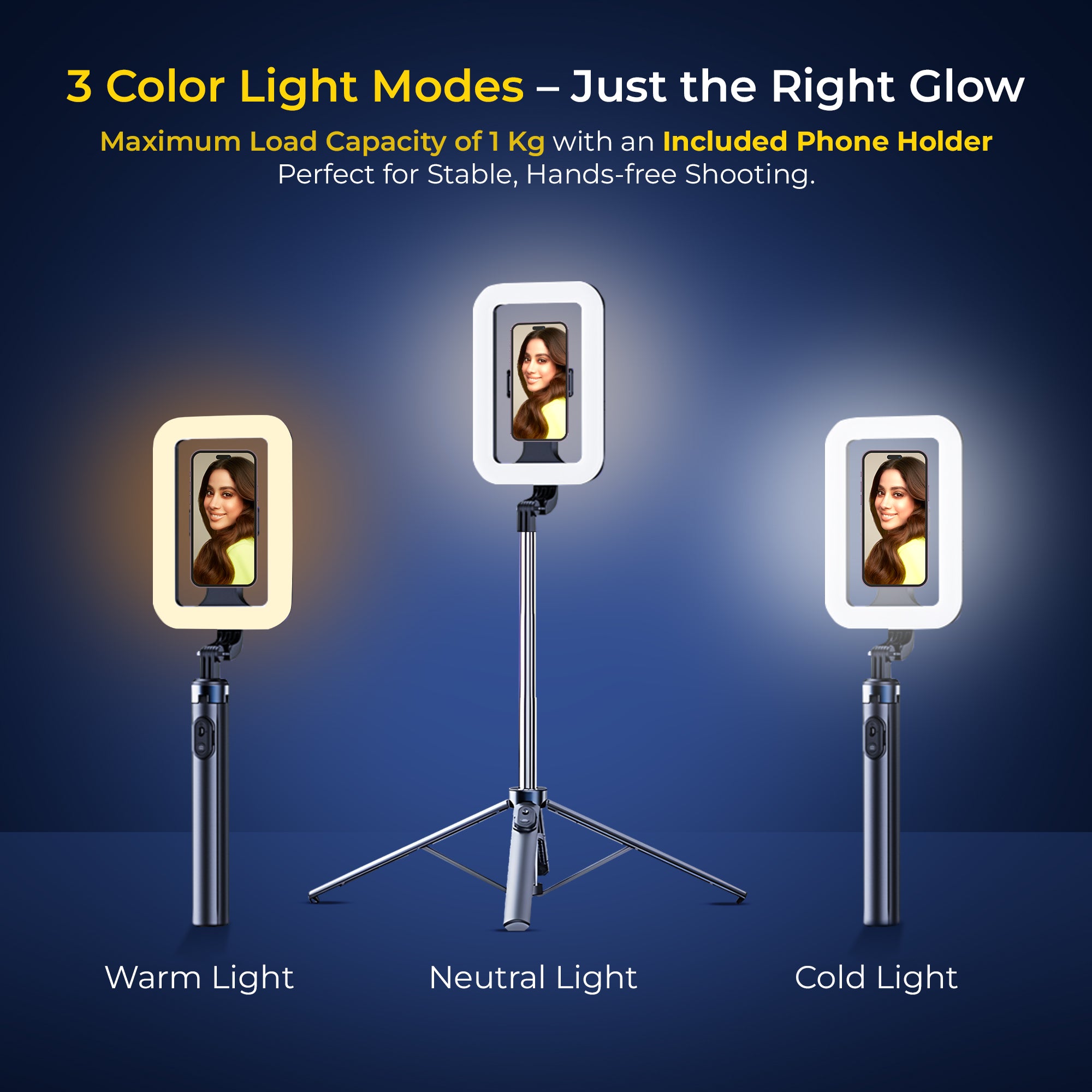 Digitek (DTR 630 SS) Extendable Tripod Selfie Stick with Fill Light, Quadpod Base, Wireless Remote, 5.25ft Max Height, 6-Section Telescopic Rod, 360° Rotation, 1Kg Load, Compatible with Android & iPhone