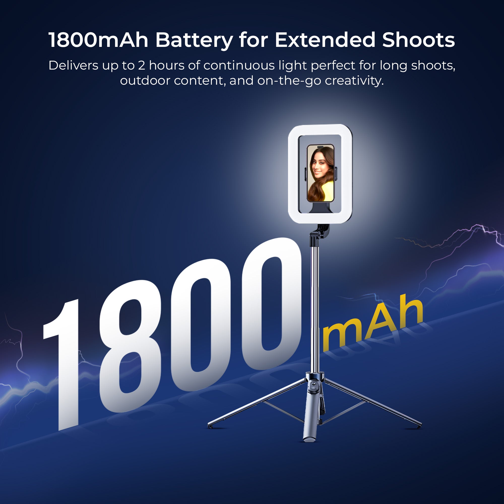 Digitek (DTR 630 SS) Extendable Tripod Selfie Stick with Fill Light, Quadpod Base, Wireless Remote, 5.25ft Max Height, 6-Section Telescopic Rod, 360° Rotation, 1Kg Load, Compatible with Android & iPhone