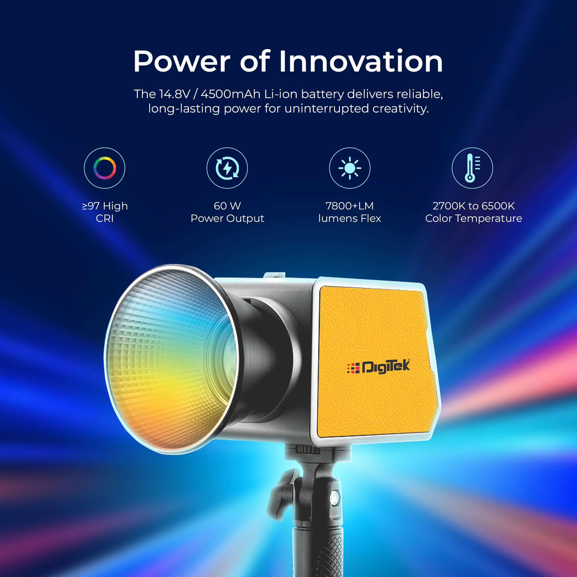 Digitek (DCL-60W RGB) 60W Palm RGB Continuous LED Light with Reflector & Mini Bowen Mount Unique Modern Meticulous Design to Cater to The Photographers Aesthetic idea for Professional Photography