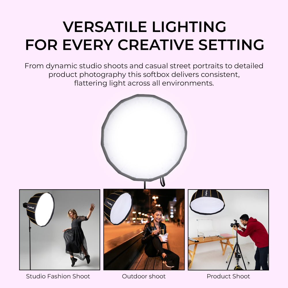 Digitek DBDS-105W 105cm Beauty Dish Softbox (White), Collapsible, Transportable, Lightweight Bowen Mount for Photography & Studio Lighting with Removable Diffuser