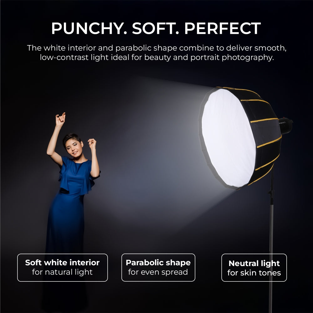 Digitek DBDS-65W 65cm Beauty Dish Softbox (White), Collapsible, Transportable, Lightweight Bowen Mount for Photography & Studio Lighting with Removable Diffuser