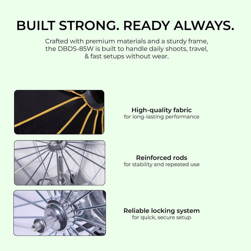 Digitek DBDS-85W 85cm Beauty Dish Softbox (White), Collapsible, Transportable, Lightweight Bowen Mount for Photography & Studio Lighting with Removable Diffuser