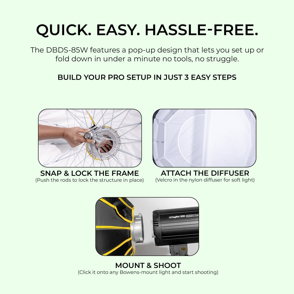 Digitek DBDS-85W 85cm Beauty Dish Softbox (White), Collapsible, Transportable, Lightweight Bowen Mount for Photography & Studio Lighting with Removable Diffuser