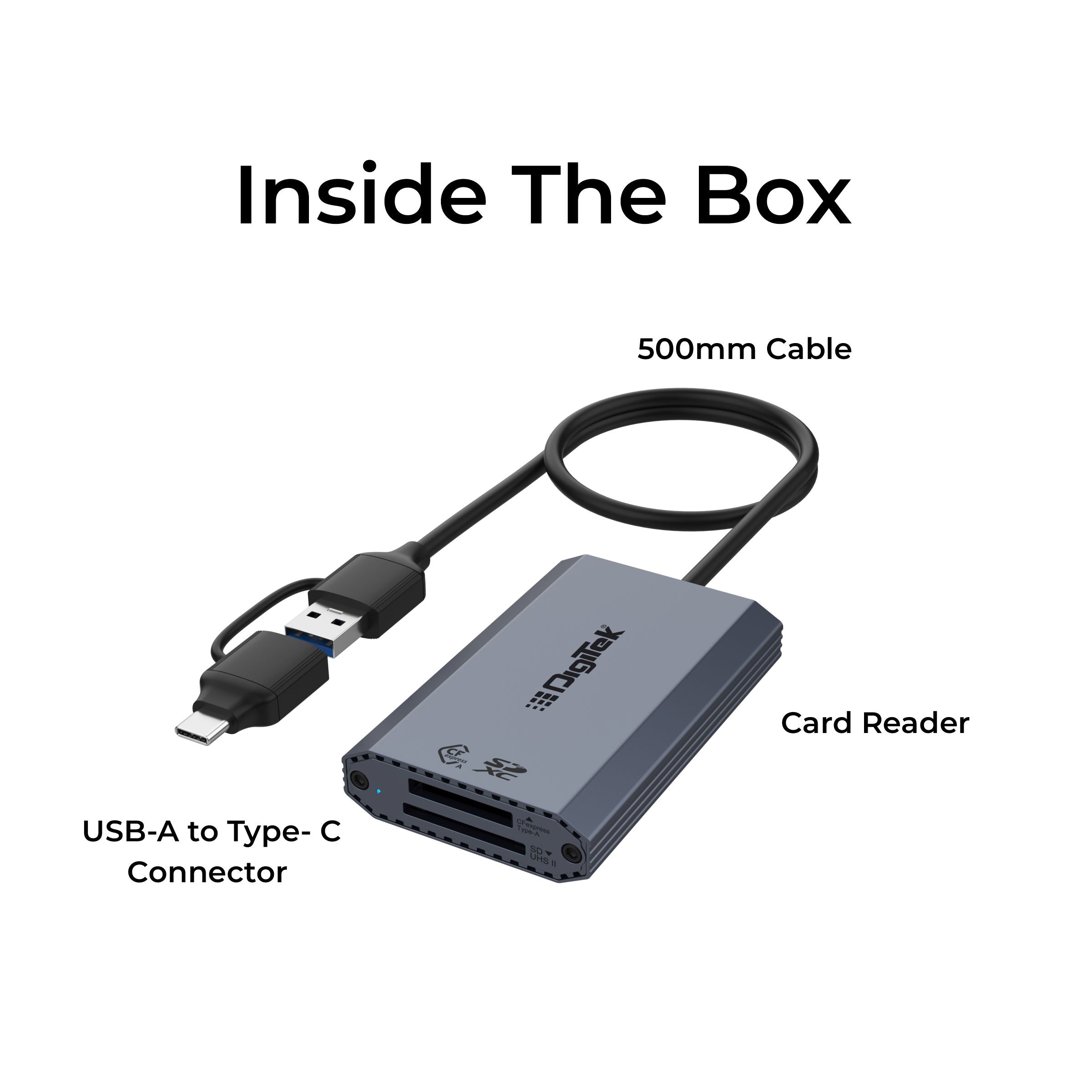 Digitek DCR-101 CFA 2-in-2 CF Express Type A & SDXC, USB 3.2 Card Reader - Digitek