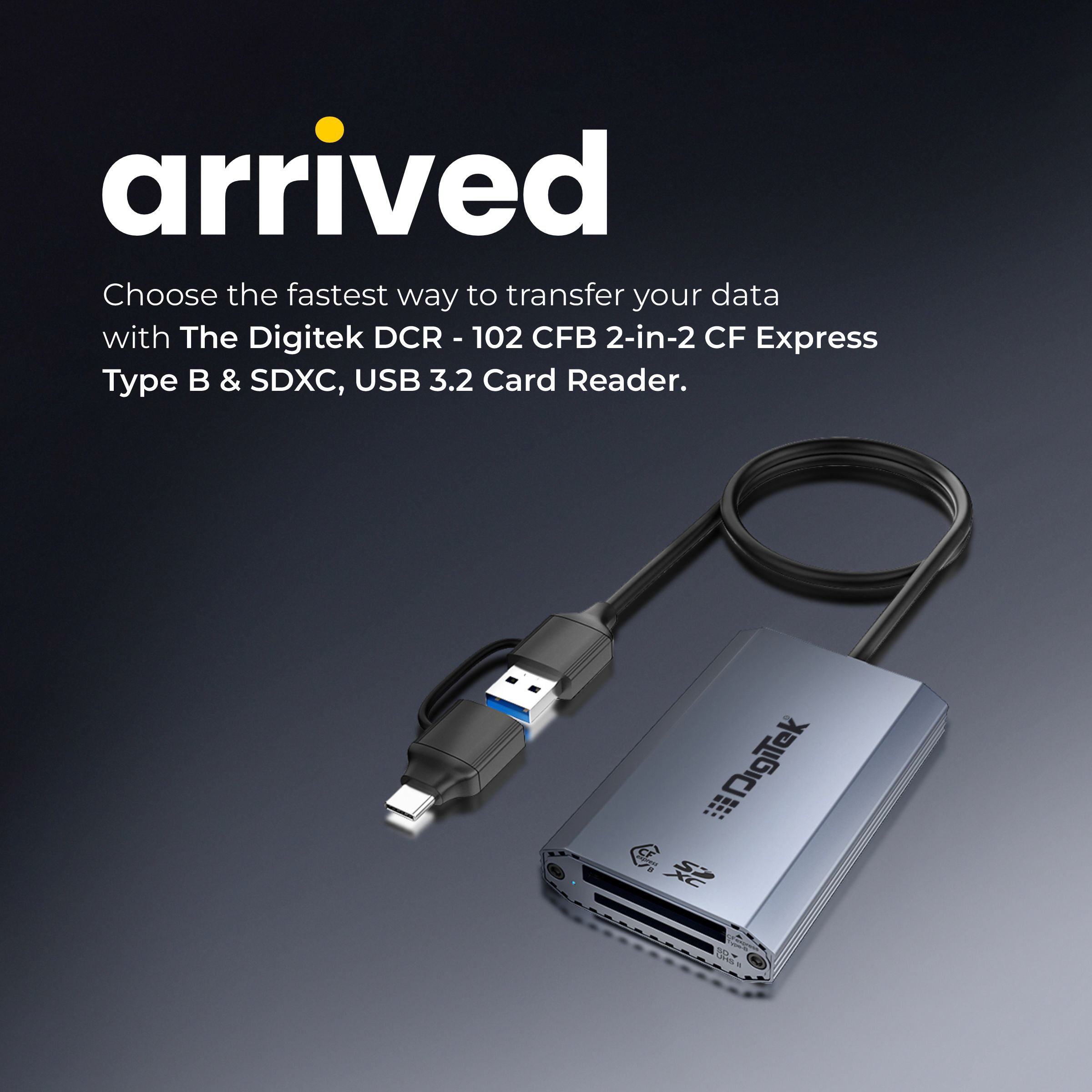 Digitek DCR-102 CFB 2-in-2 CF Express Type B & SDXC, USB 3.2 Card Reader - Digitek