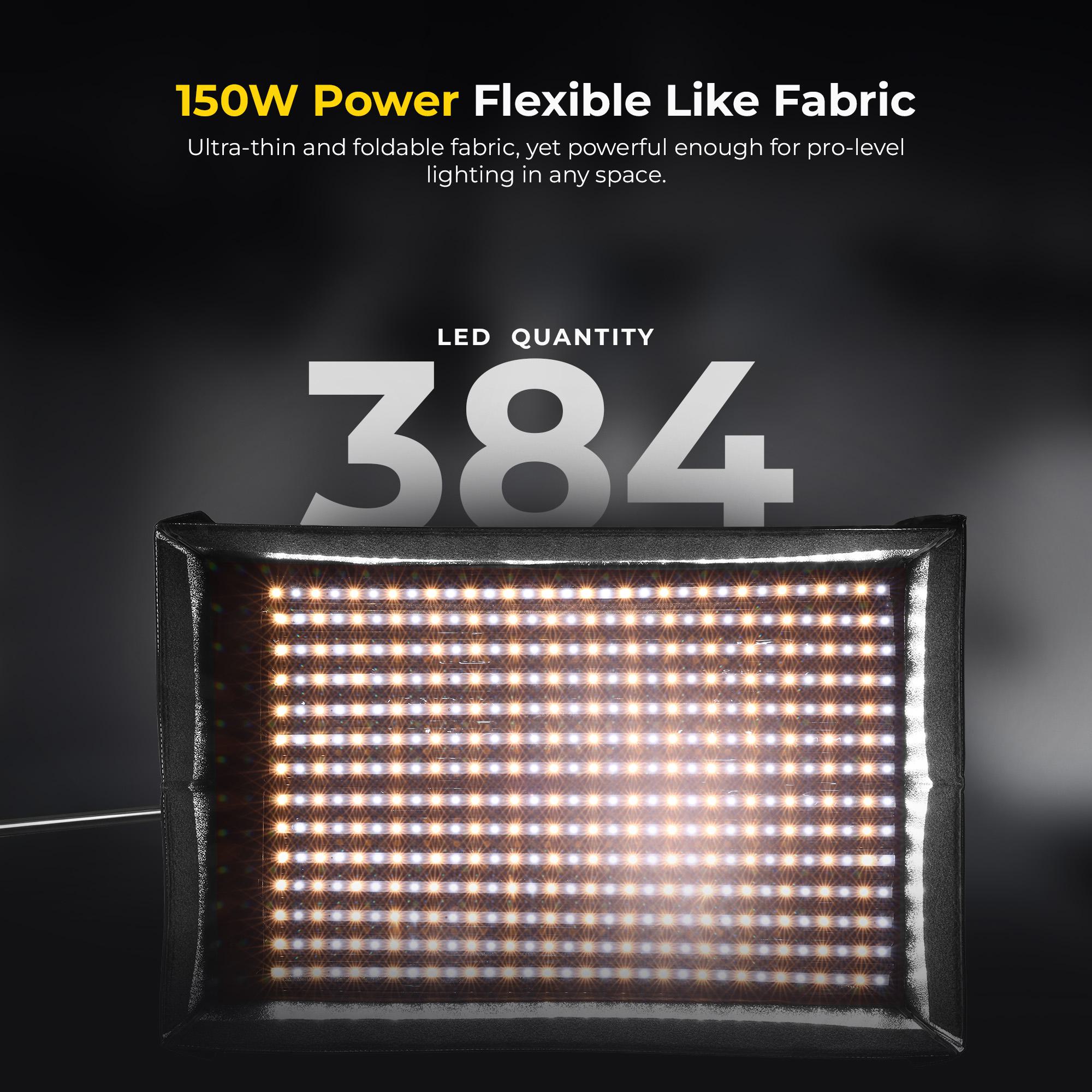 Digitek®(DFFL 4060) 150W Bi-Color Flexible Fabric LED Light with Remote Control, 2700K-6500K±200K, 13500 Lux, RA 95+, 384 LEDs, 120° Beam Angle, Dimmable Video Light with Metal Frame, Diffuser and Honeycomb Grid for Photo & Videography