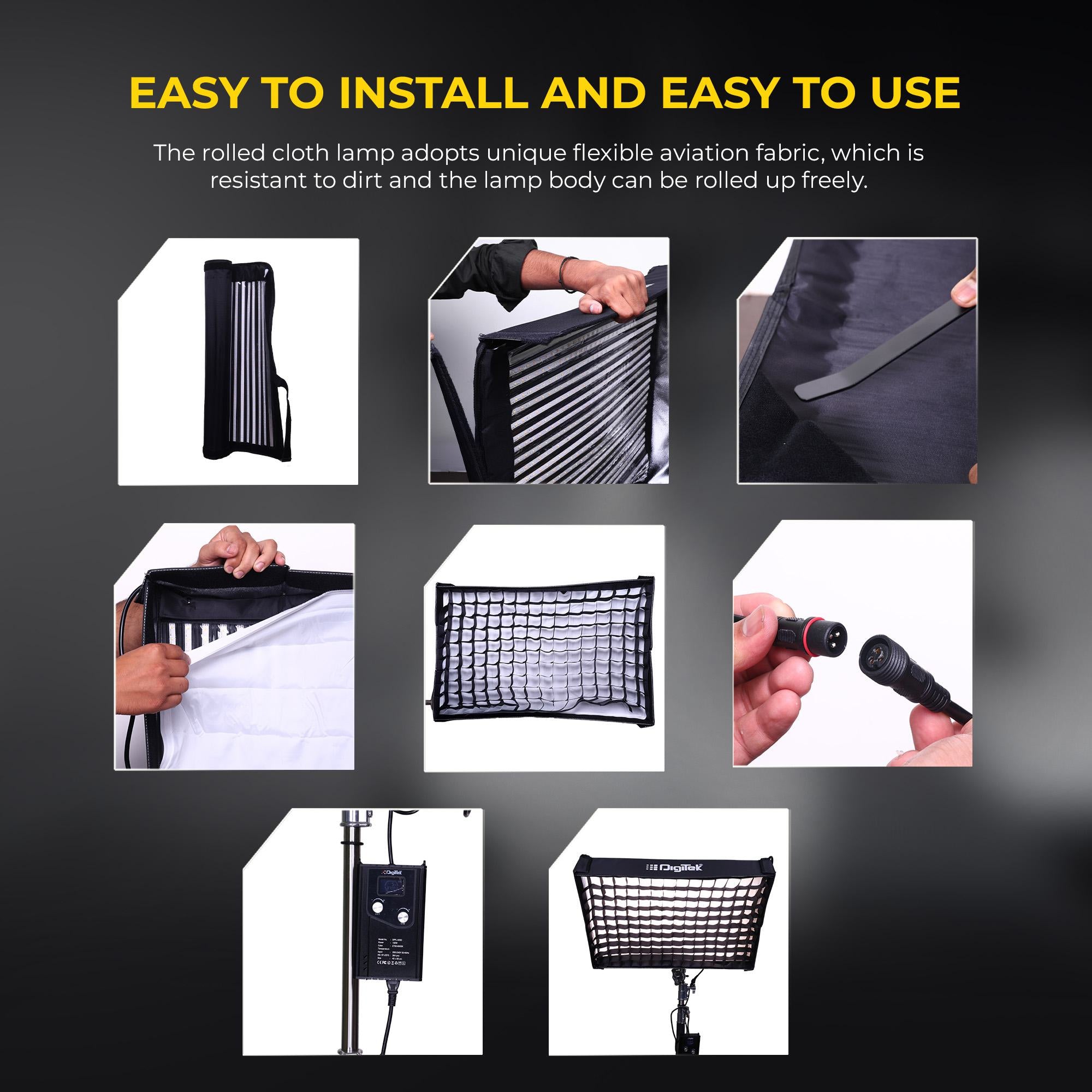 Digitek®(DFFL 4060) 150W Bi-Color Flexible Fabric LED Light with Remote Control, 2700K-6500K±200K, 13500 Lux, RA 95+, 384 LEDs, 120° Beam Angle, Dimmable Video Light with Metal Frame, Diffuser and Honeycomb Grid for Photo & Videography