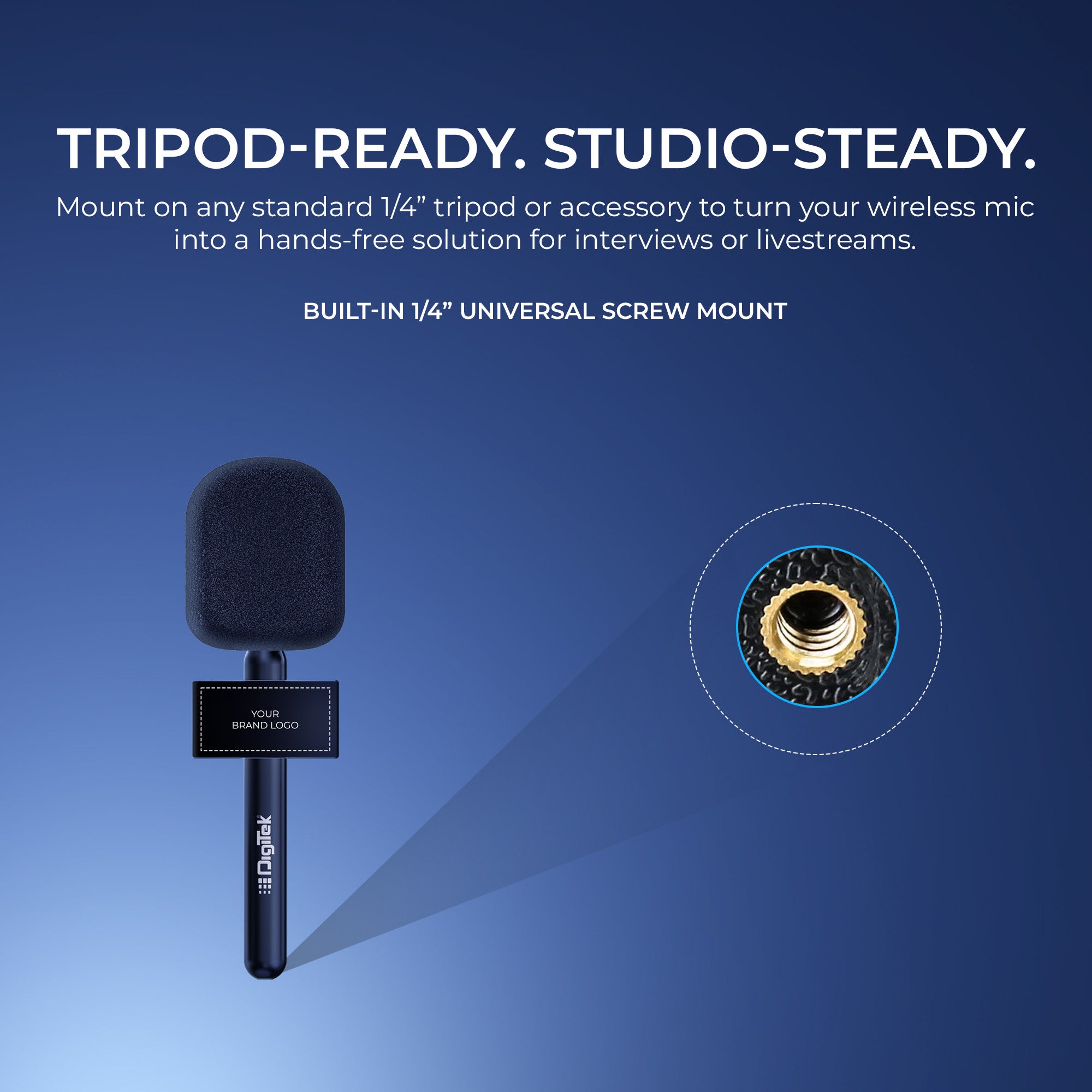 Digitek (DHMA-102) Handheld Interview Mic Adapter with Brand Display Plate and Foam Windshield to Reduce Wind Noise, Compatible with DWM 101 and Other Wireless GO Trensmitter