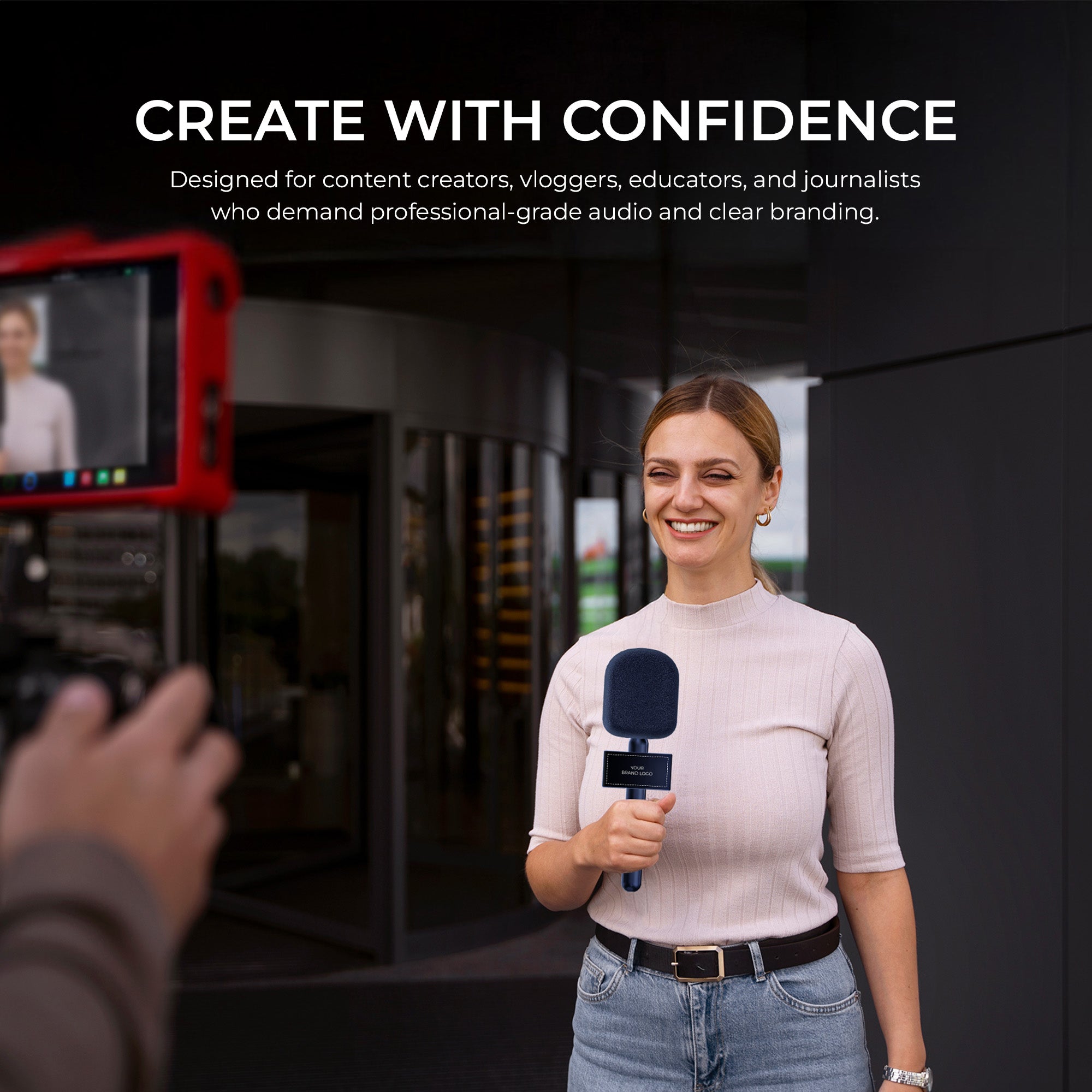 Digitek (DHMA-102) Handheld Interview Mic Adapter with Brand Display Plate and Foam Windshield to Reduce Wind Noise, Compatible with DWM 101 and Other Wireless GO Trensmitter