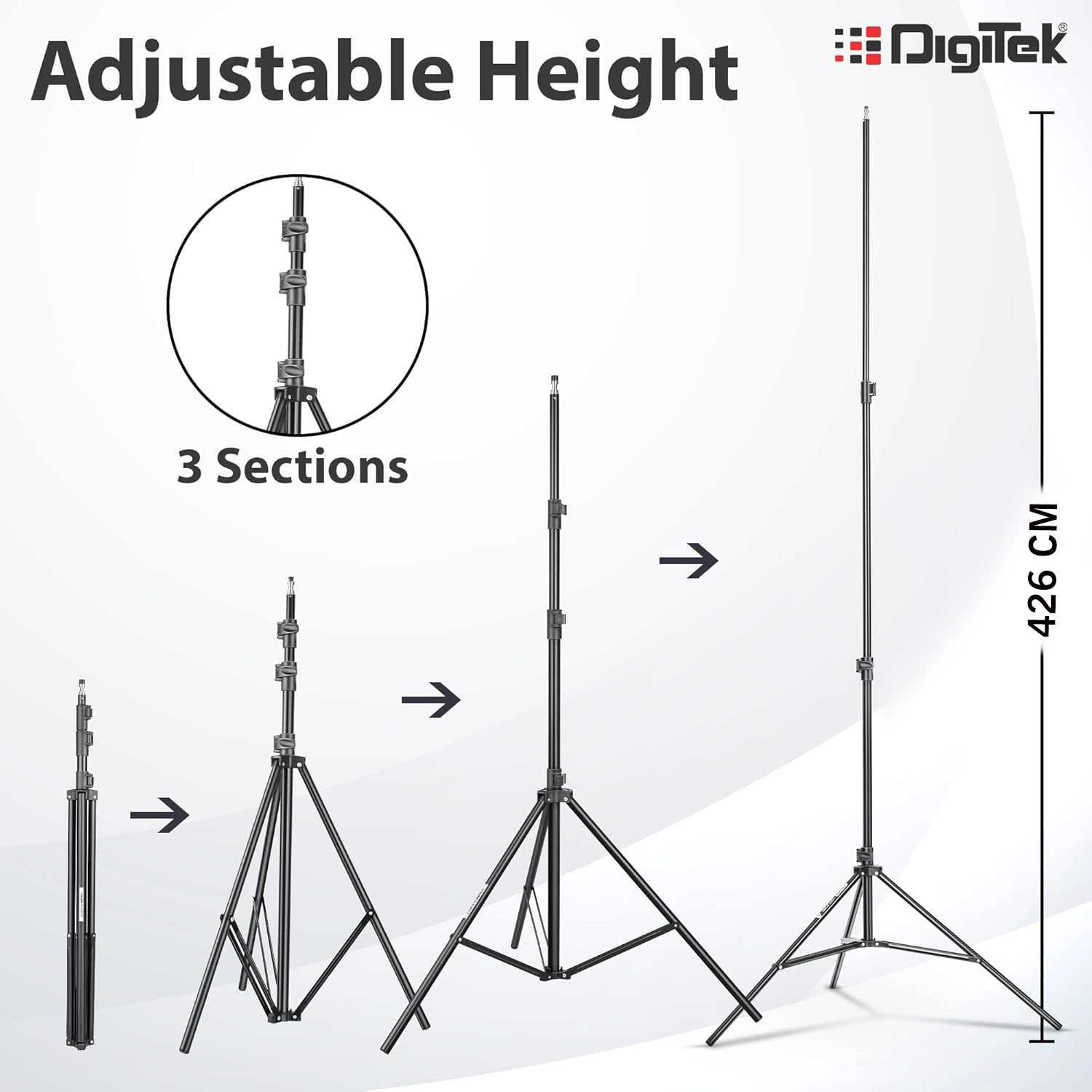 DIGITEK® (DLS-014FT) Lightweight & Portable Aluminum Alloy Light Stand for Ring Light, Reflector, Flash Units, Diffuser, Portrait, Softbox, Studio Lighting & More Ideal for Outdoor & Indoor Shoots