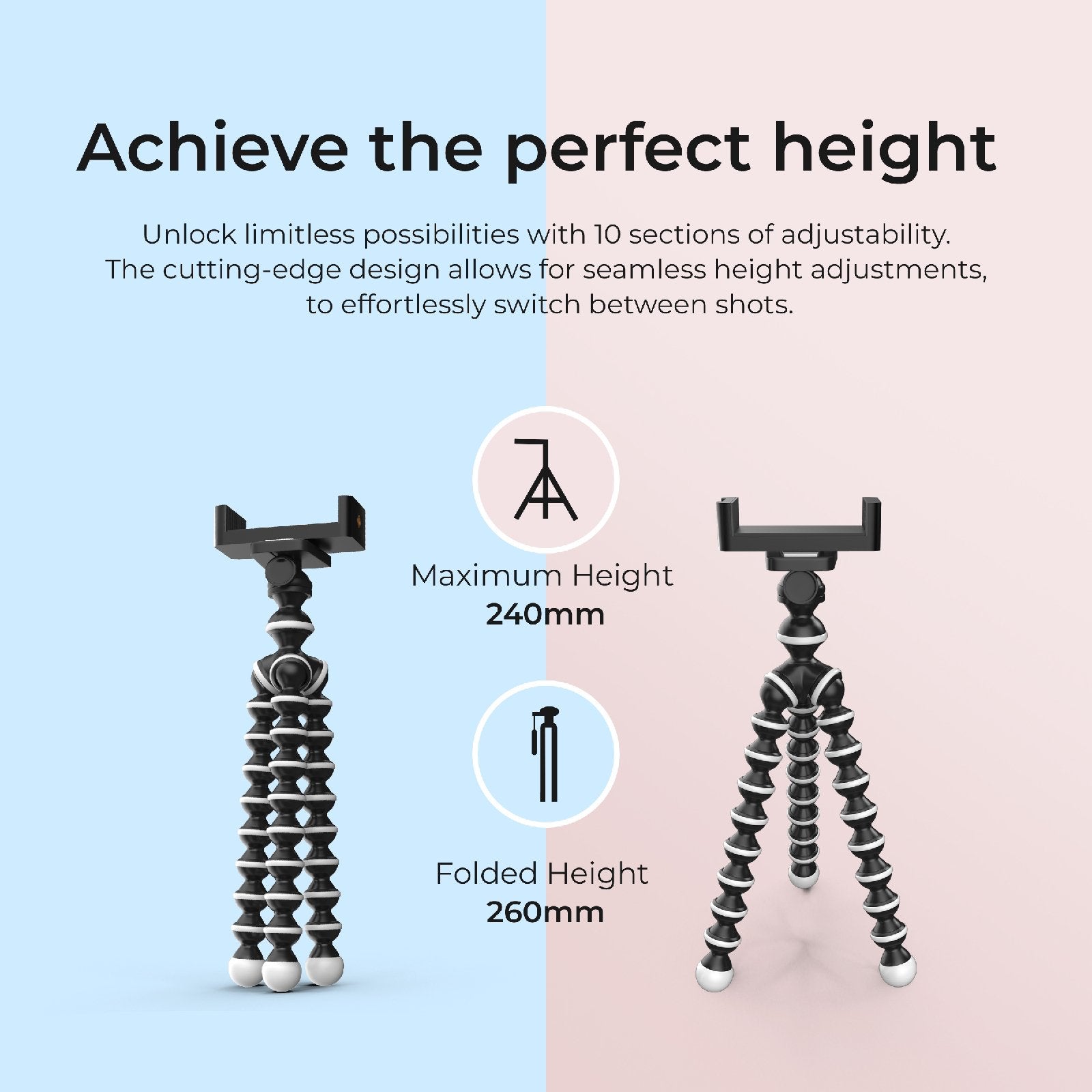 Digitek (DTR 250 GT) Gorilla/Mini Tripod 24 CM (9.5 Inch) Tripod for Mobile Phone with Phone Mount Flexible Gorilla Stand for Mobile & Action Camera - Digitek