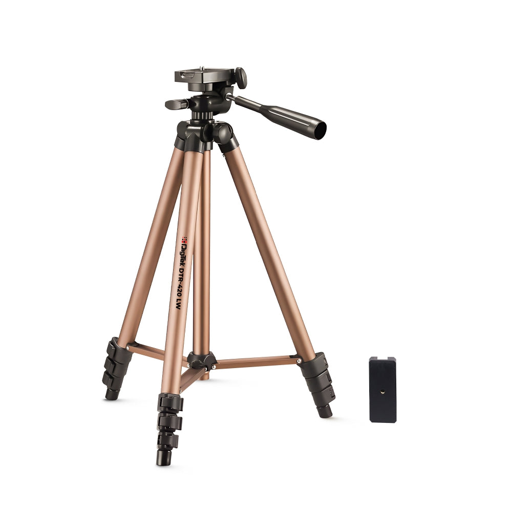 Digitek (DTR 420LW) Tripod for Camera & Smartphone with Holder – 4.26ft Max Height, 3Kg Load, 4-Section Legs, 3-Way Head, Quick Release Plate - Ideal for Photography & Videography