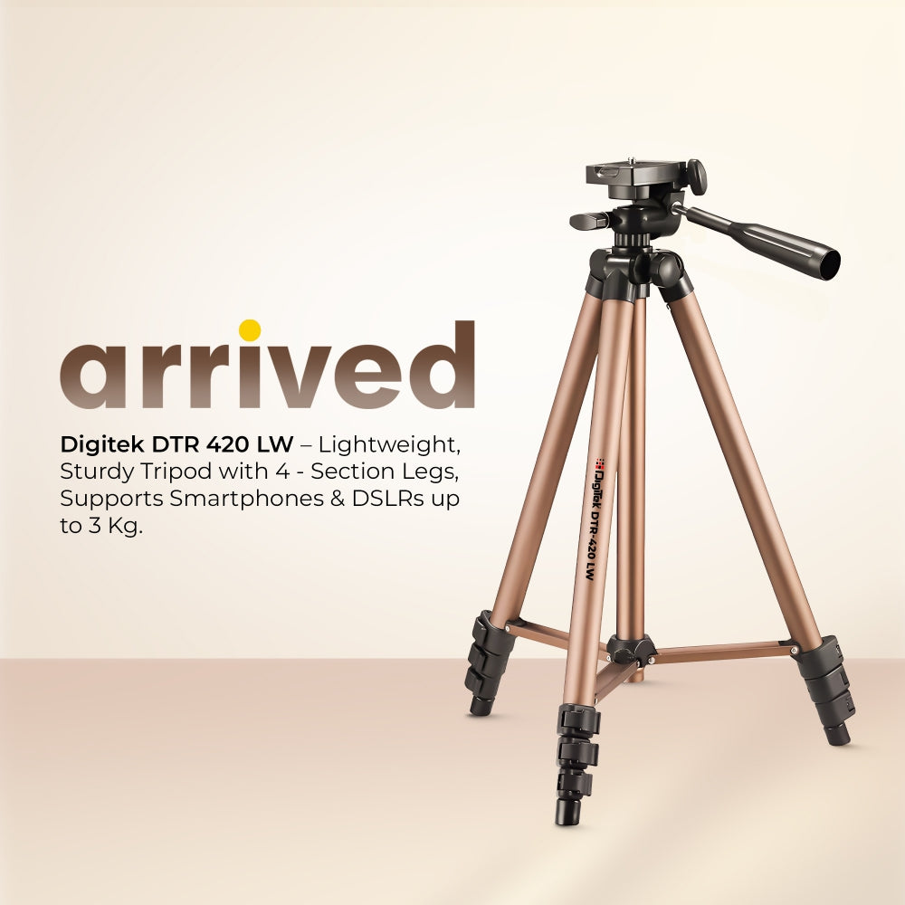 Digitek (DTR 420LW) Tripod for Camera & Smartphone with Holder – 4.26ft Max Height, 3Kg Load, 4-Section Legs, 3-Way Head, Quick Release Plate - Ideal for Photography & Videography