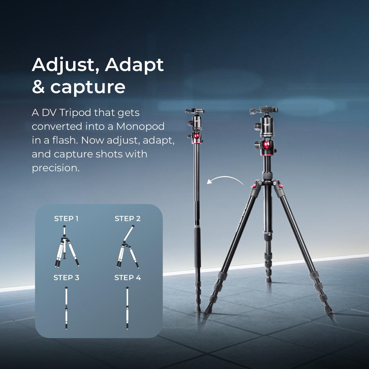 Digitek (DTR 520 BH) (60 Inch) (152cm) Professional Aluminum Tripod Cum Monopod with Swivel Pan Head, for DSLR Camera | Maximum Operating Height: 4.95 Feet | Maximum Load Upto: 7kgs (Black) - Digitek