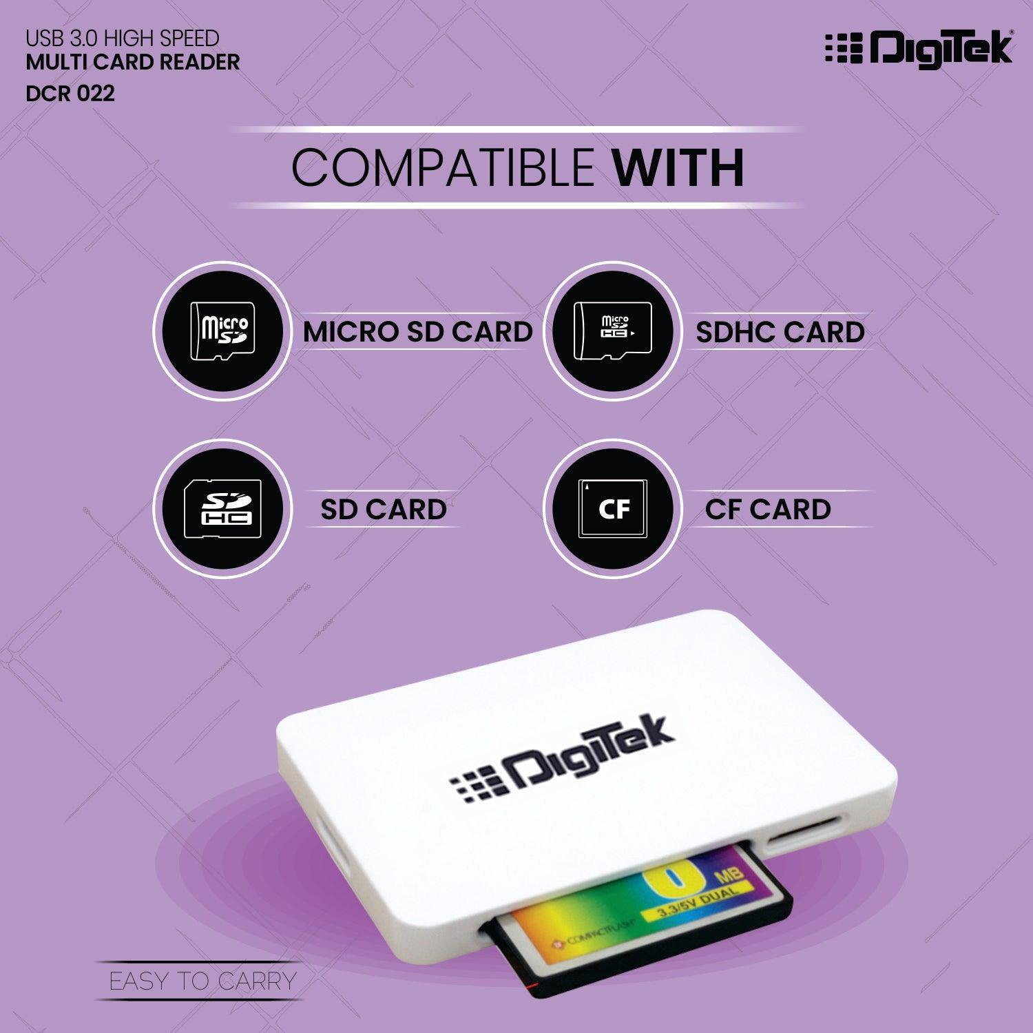 Digitek (DCR 022) USB 3.0 High Speed Card Reader | White - Digitek