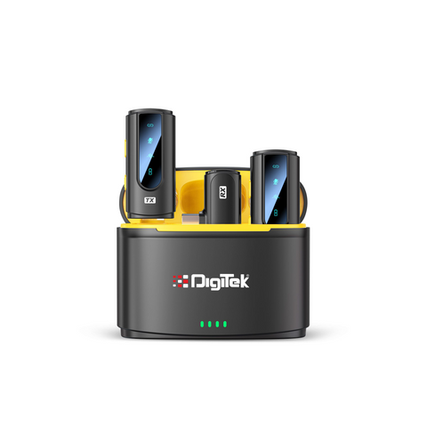 Digitek® (DWM-112) 2-in-1 Wireless Microphone System, 50M Range, Noise Reduction, 7Hrs Run Time, 2.4G, Type C to Lightning, for Android / iOS, Seamless Audio Recording, Vlogging, YouTube & More