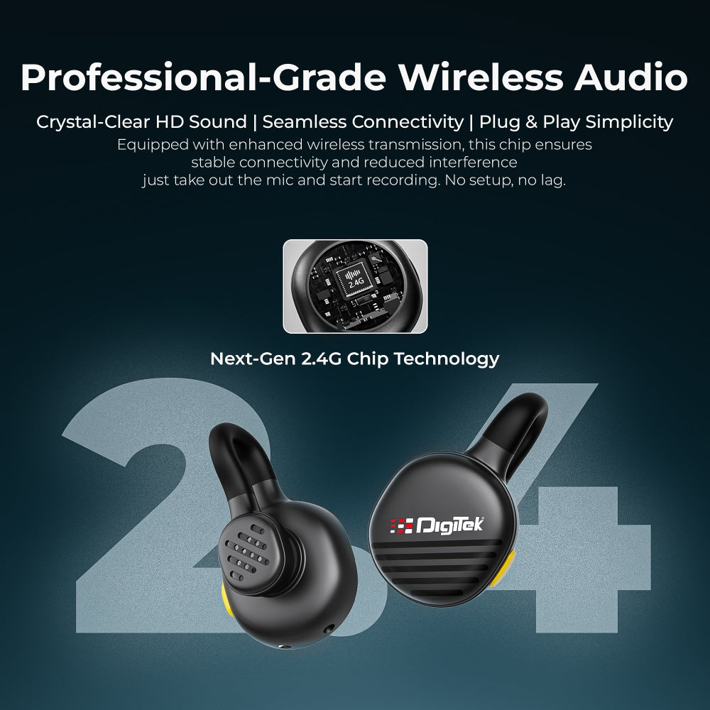 Digitek (DWM 119) 2-in-1 Wireless Microphone,  2.4G Mic with 30m Range, 6Hr Battery, Noise Cancellation & Power Indicator, for iPhone & Android Smartphones, Ideal for Vlogging, Live Streaming & Interviews