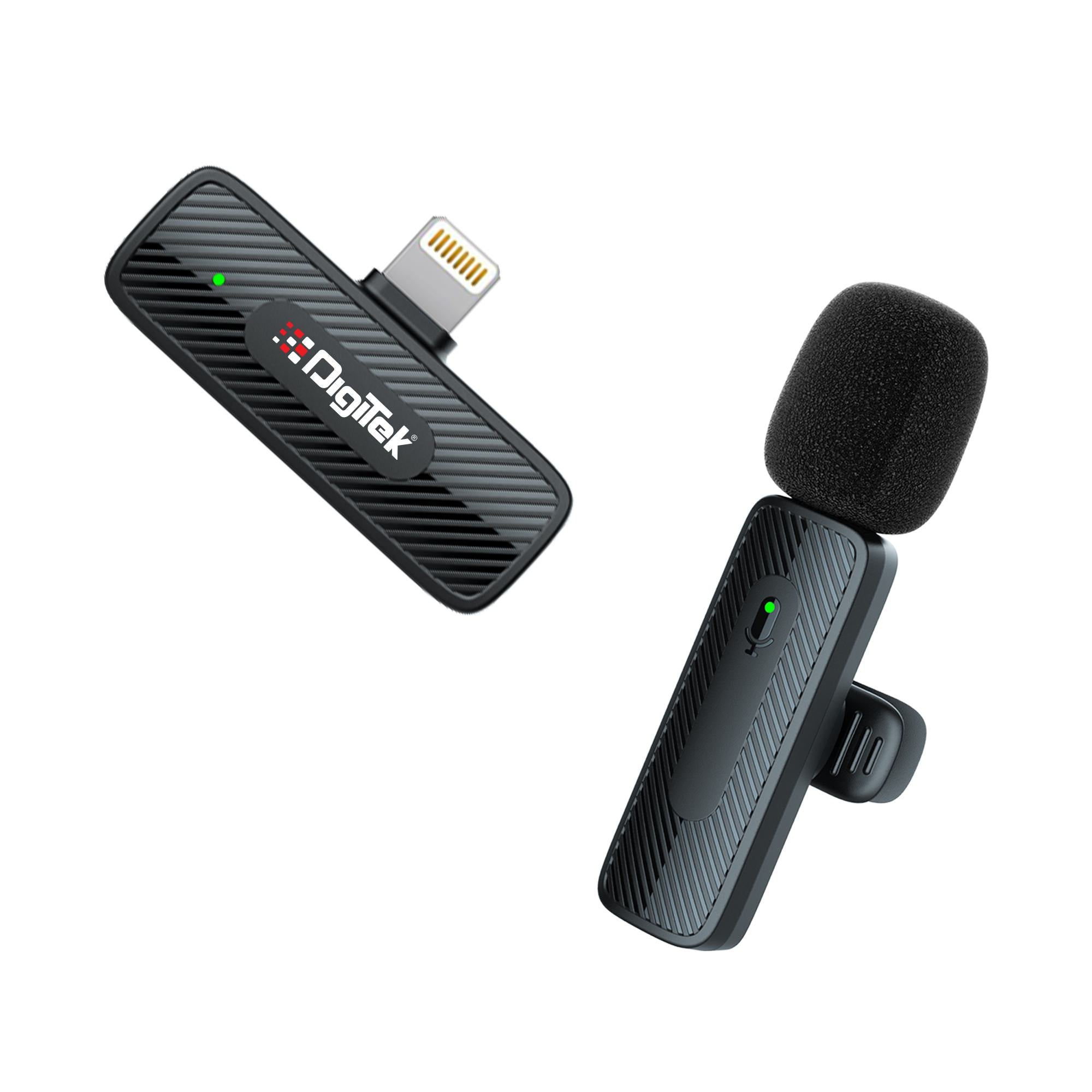 Digitek® (DWM-007 PRO) Wireless Microphone & Receiver with Lightning Connector, 2.4GHz Frequency, 4Hr Battery, 20m Range, Compatible with iPhone & iPad, For Voice Recording, Interview & Live Streaming, for iPhone X/11/12/13/14 Series
