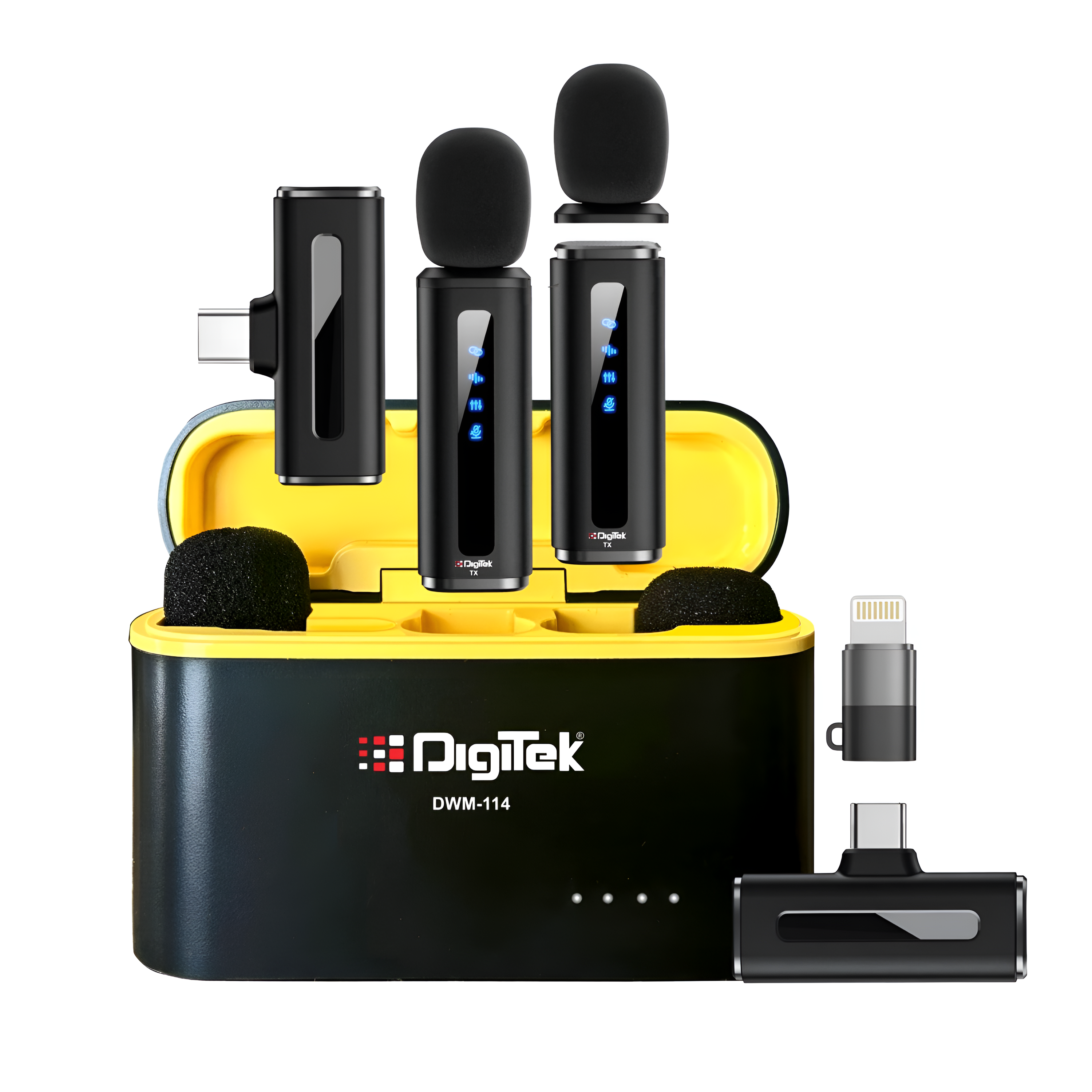 Digitek® (DWM-114) 2-in-1 Wireless Microphone, 2.4GHz, 6.6Hr Battery, Noise Reduction, 40m Range, 360° Sound Capture, Plug n Play, iPhone & Android Compatible, for Video Recording, Interview, Vlogging!