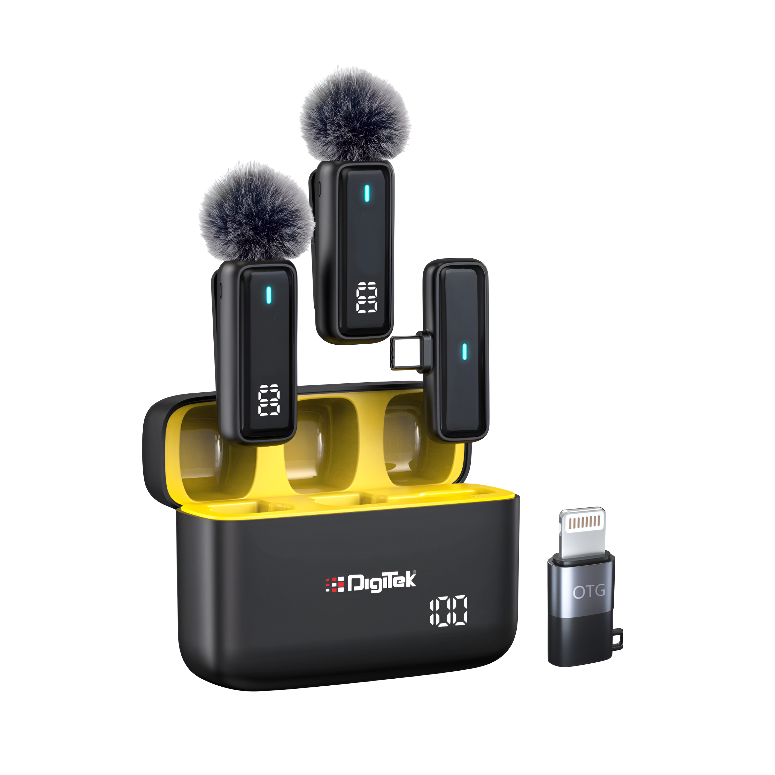 Digitek® (DWM 105) 2 in 1 Wireless Microphone System with ANC Mode, 50m Wireless Range, 6-Hour Working Time, Plug & Play Auto Pairing, Compatible with Android & iOS for Broadcasting & Audio Recording