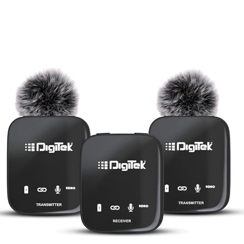 Digitek® (DWM 101) Wireless Microphone System with ANC Noise Reduction, 360° Sound Capture, 100M Range, Upto 12 Hrs Working Time, for DSLR Camera, Android & iOS Smartphones, Seamless Audio Recording