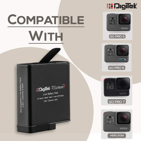 Digitek Platinum (DBG 567 Go Pro) Rechargeable Battery | Compatible with Hero-5, Hero-6, Hero-7, Hero-2018 | Capacity 1250mAh (DBG 567)