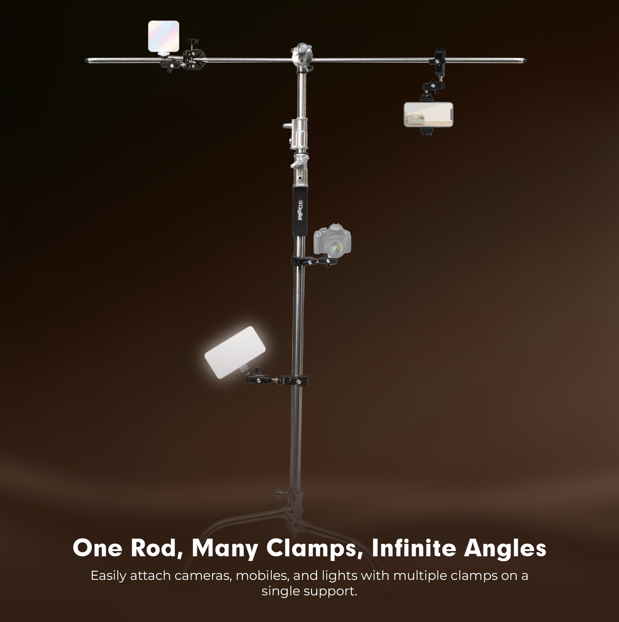 Digitek (DCC-01) Action Camera Mount, Super Clamp Mount with 1/4" & 3/8" Scew for LED Light, Microphone, 360° Double Ballhead Magic Arm with Mobile Holder