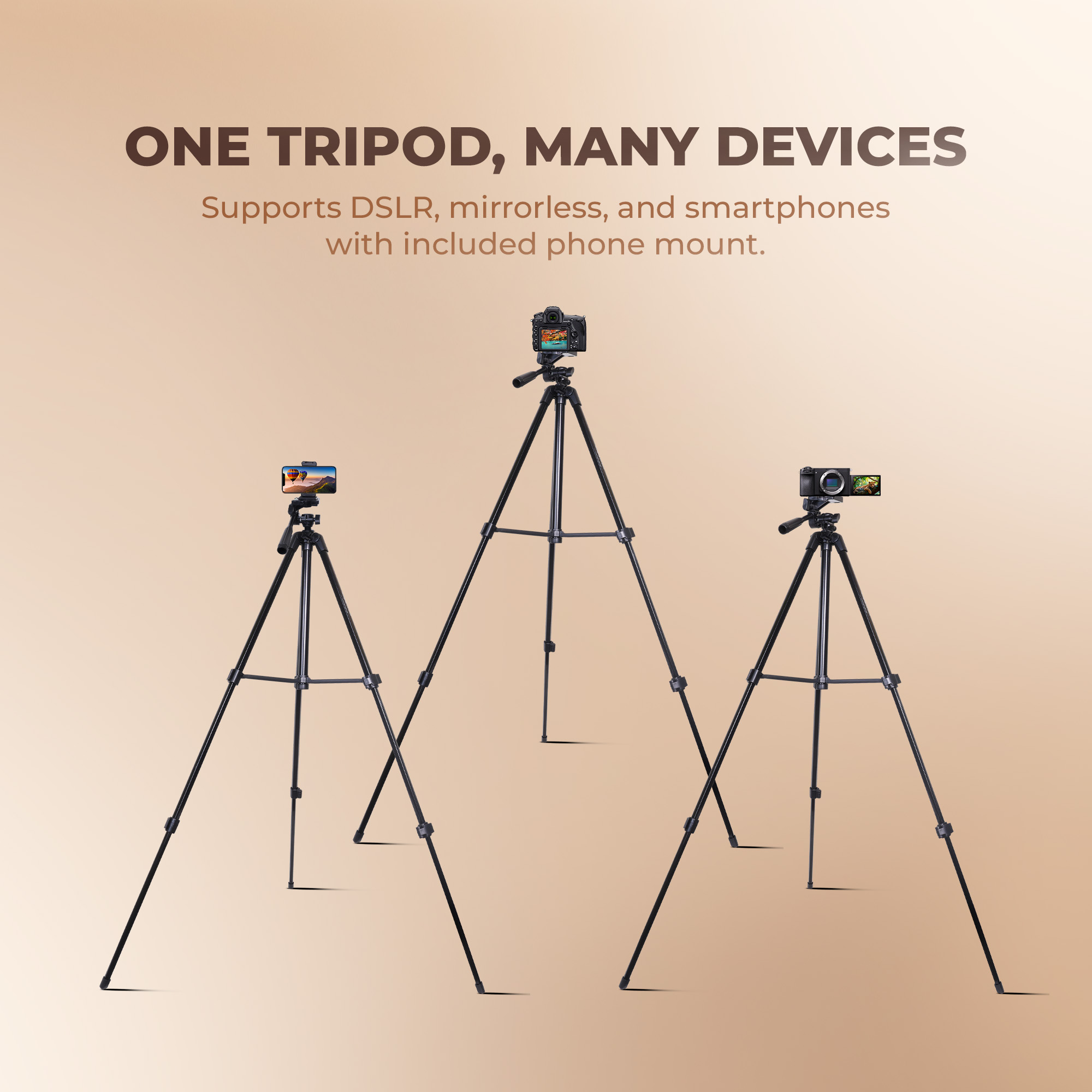 Digitek (DTR-425 LW) Portable Tripod Stand with Smartphone Holder, 4.26ft Height, Pan & Multipurpose Quick Release Head, Rubberised Legs, 3kg Load Capacity, Ideal for DSLR Camera & Mobile Photography