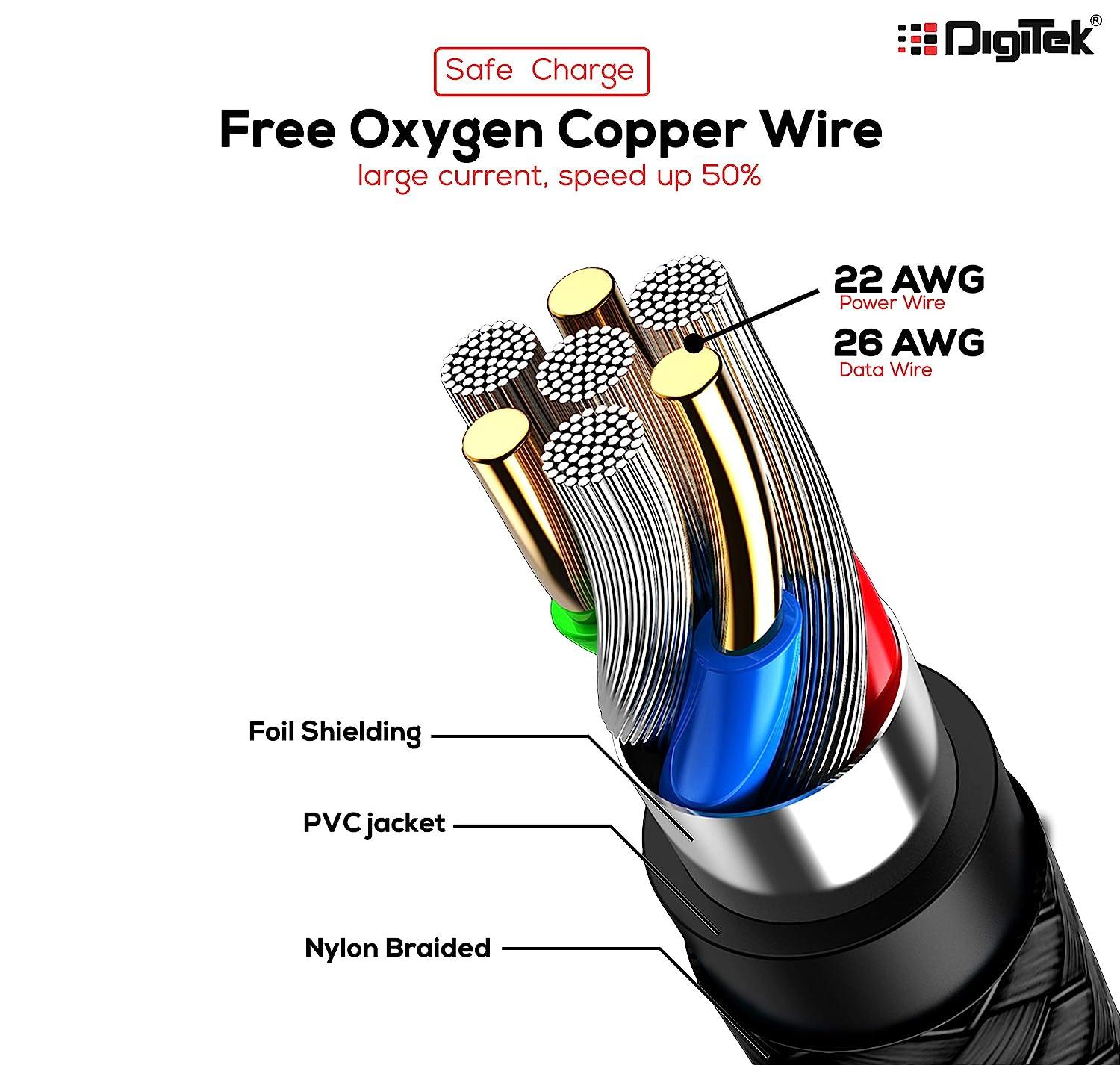 Digitek (DC 1M C NBBLK) Digitek Platinum Nylon Braided Rapid Charge & Data Sync Type C USB Cable. - Digitek