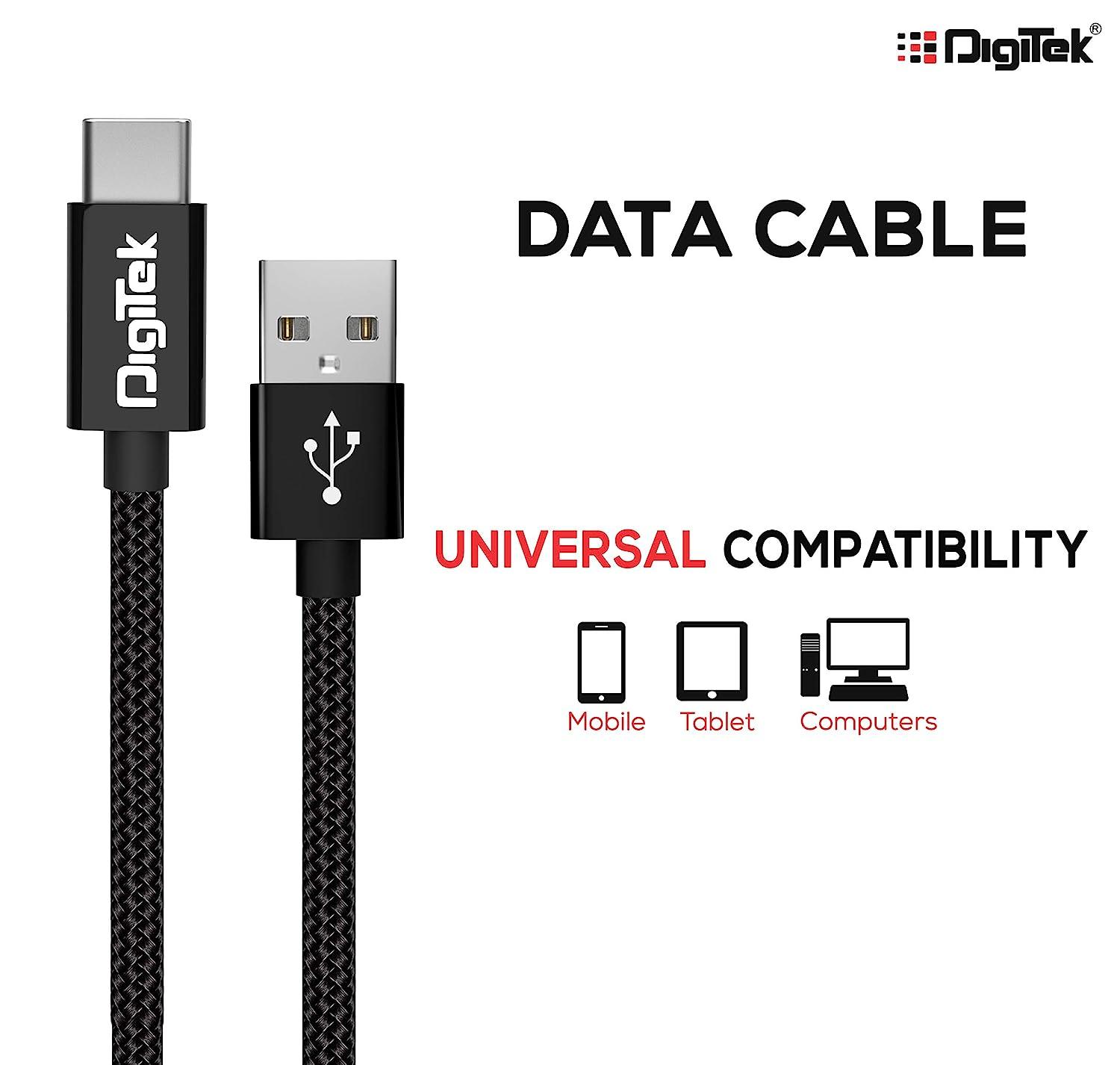 Digitek (DC 1M C NBBLK) Digitek Platinum Nylon Braided Rapid Charge & Data Sync Type C USB Cable. - Digitek