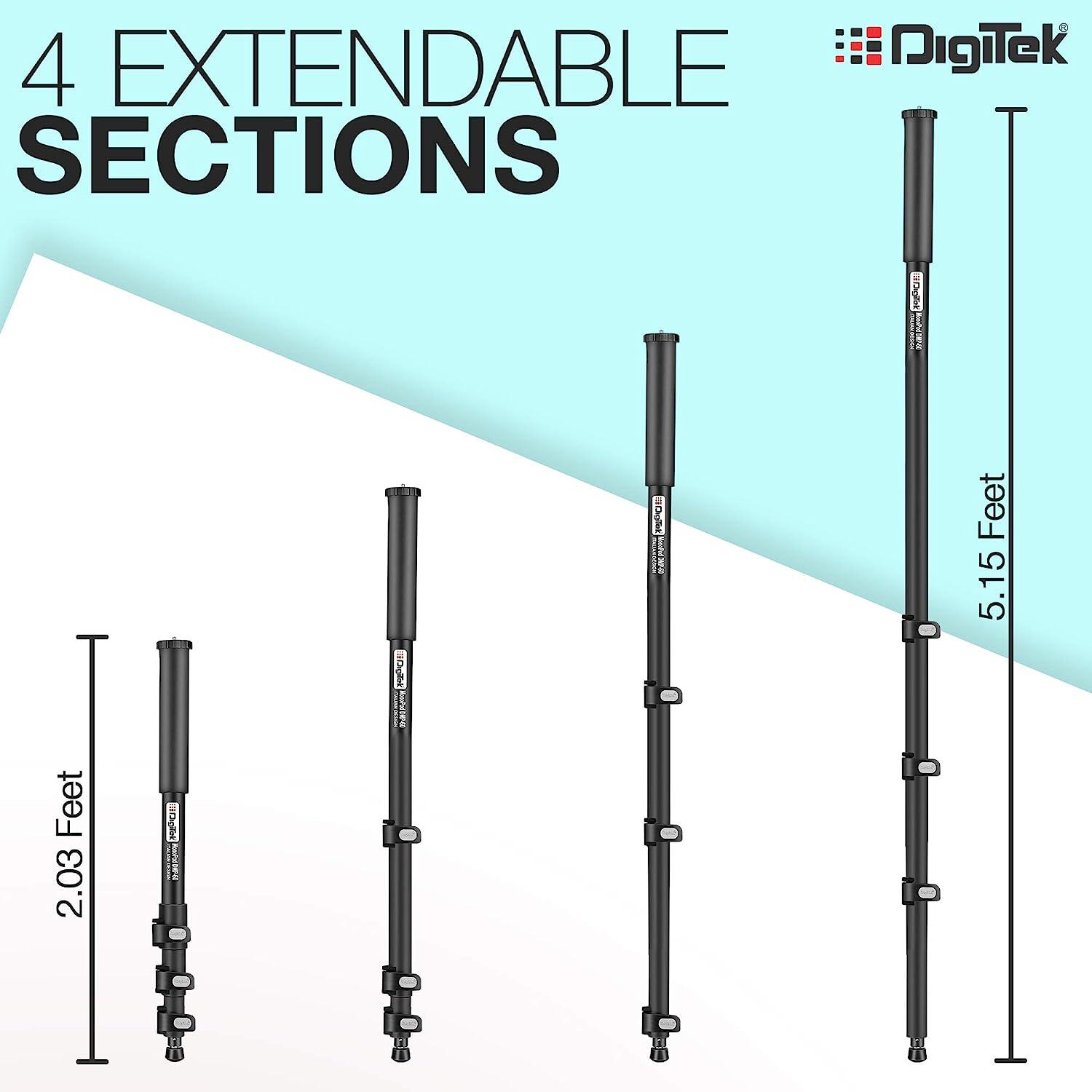 Digitek (DMP 60N) Professional Monopod with 4 Extendable Sections & Dual Mount Thread Adapter (1/4inch and 3/8inch), Load Upto: 5 kgs, Max. Operating Height: 157 cm - Digitek