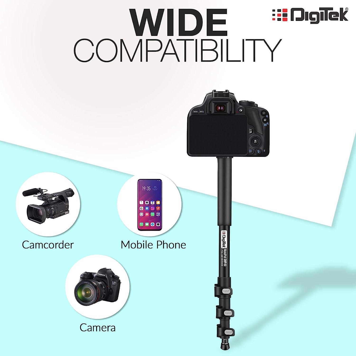 Digitek (DMP 60N) Professional Monopod with 4 Extendable Sections & Dual Mount Thread Adapter (1/4inch and 3/8inch), Load Upto: 5 kgs, Max. Operating Height: 157 cm - Digitek