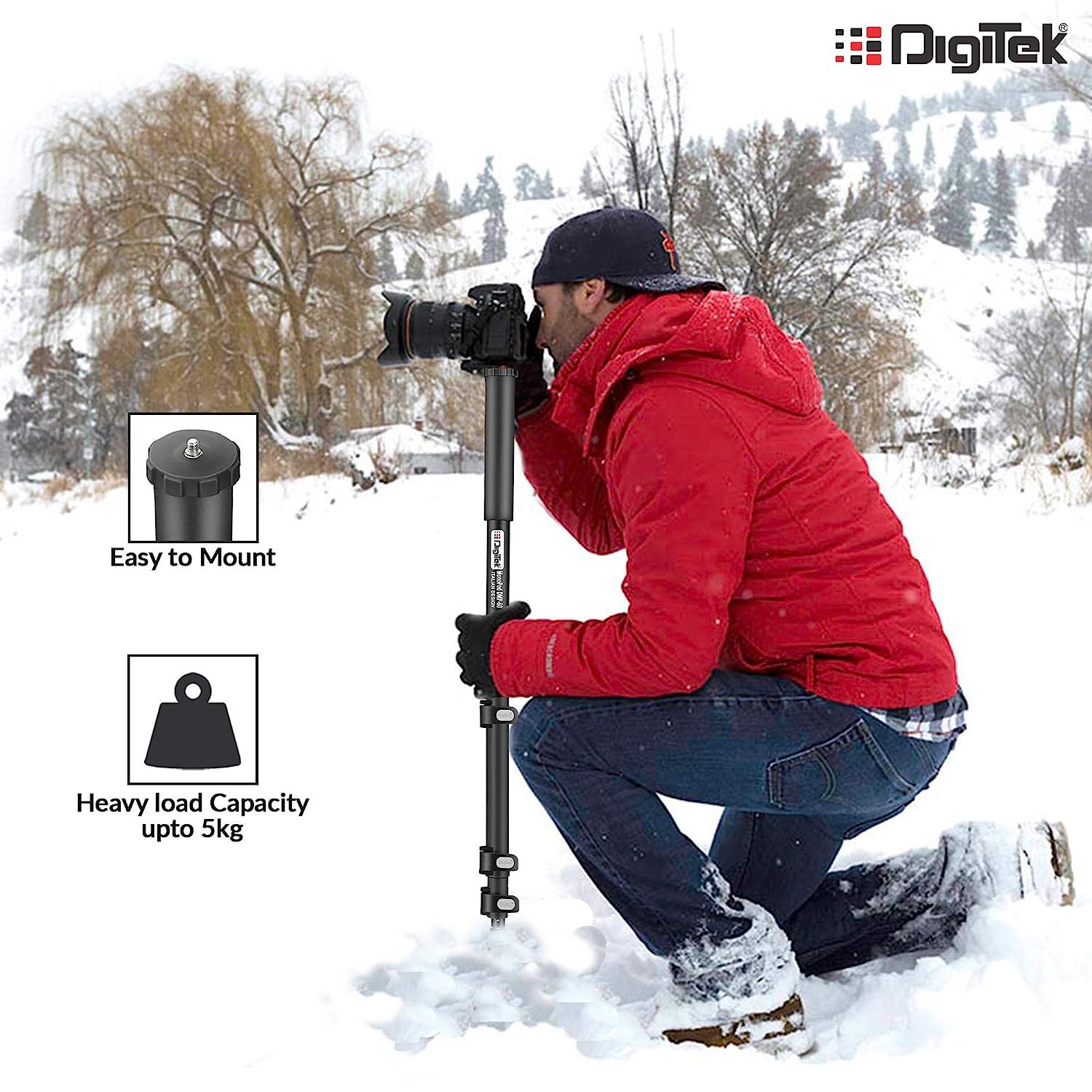 Digitek (DMP 60N) Professional Monopod with 4 Extendable Sections & Dual Mount Thread Adapter (1/4inch and 3/8inch), Load Upto: 5 kgs, Max. Operating Height: 157 cm - Digitek